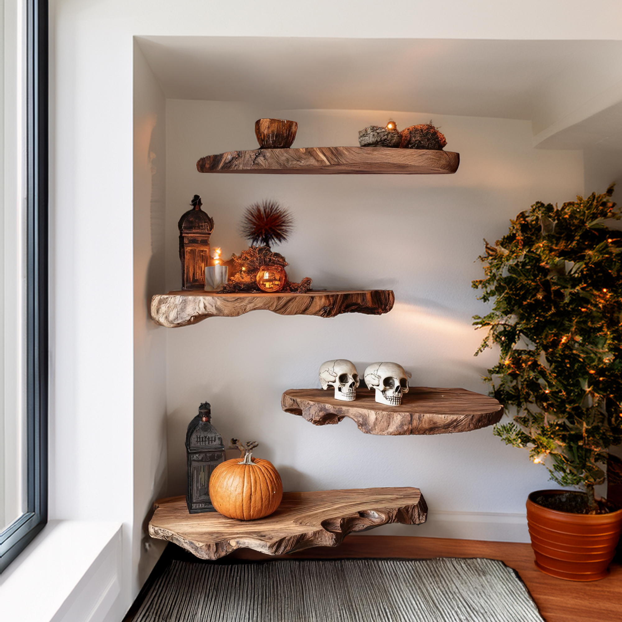 Farmhouse Live Edge Floating Shelf For Entryway Design Halloween Makeover SILDTTRHFL016