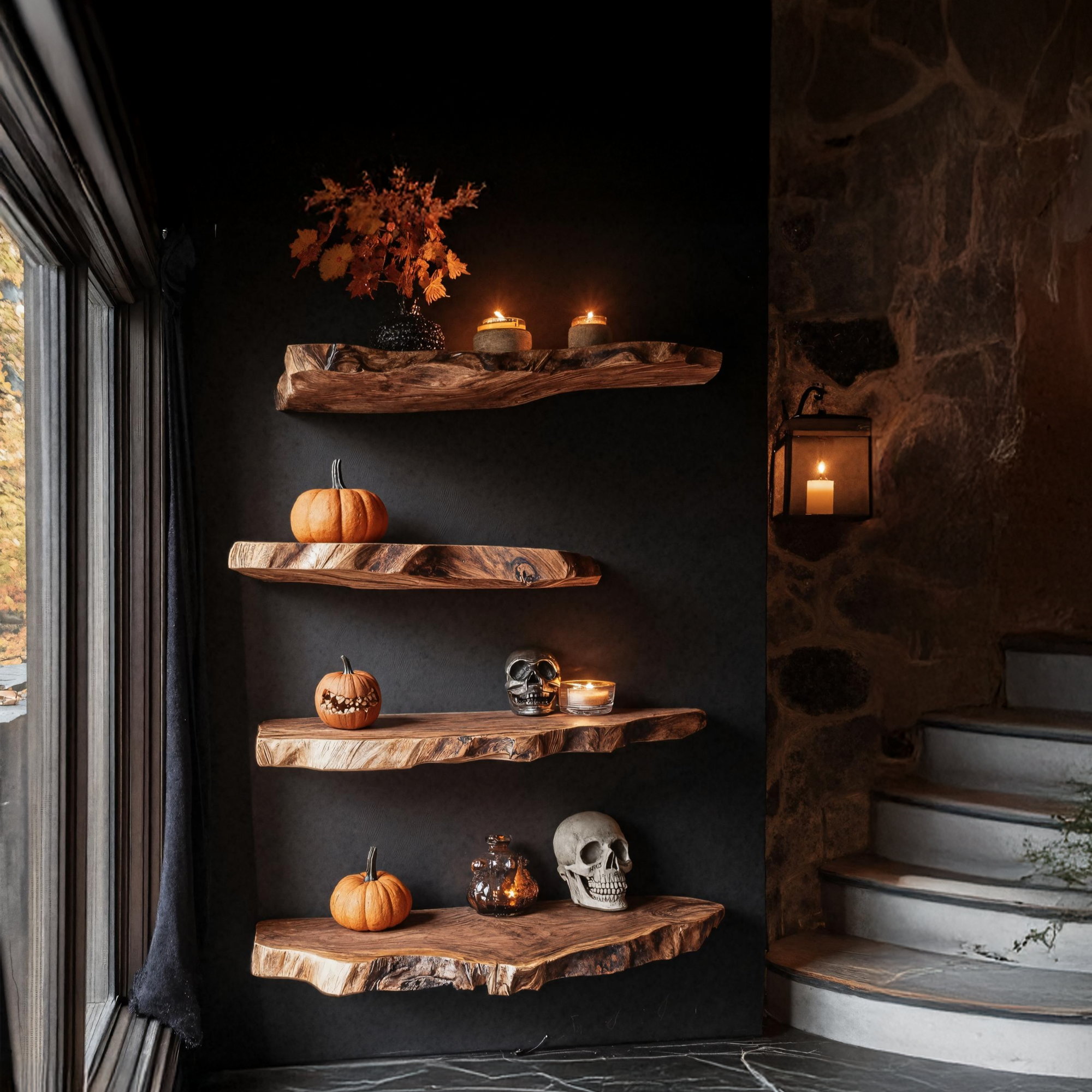 Farmhouse Solid Wood Shelf For Bedroom Cozy And Warm Halloween Decoration SILDTTRHFL001