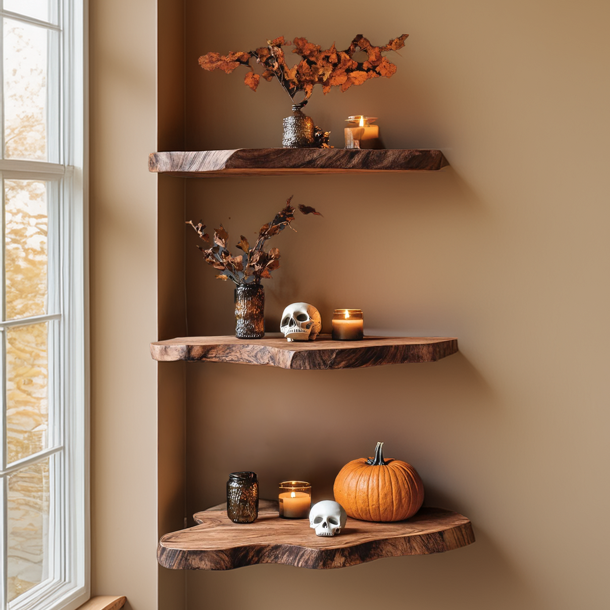 Handcrafted Wooden Floating Shelf In Halloween Style For Living Room SILDTTRHFL024