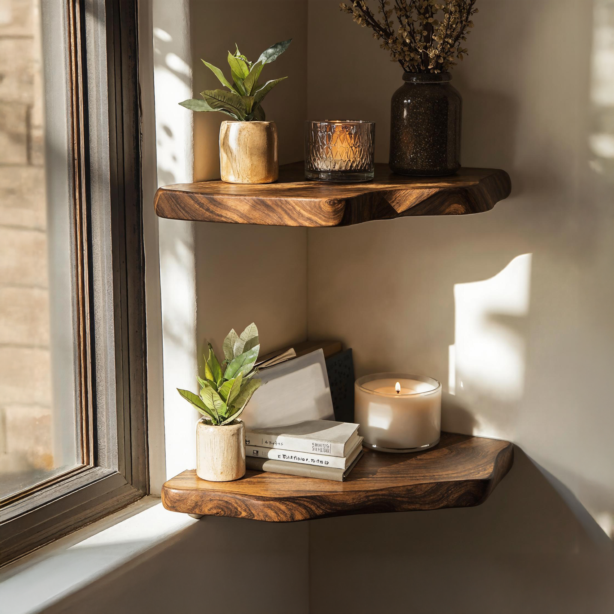 Minimalist Floating Wood Corner Shelf For Spa Bathroom SILDTCN069