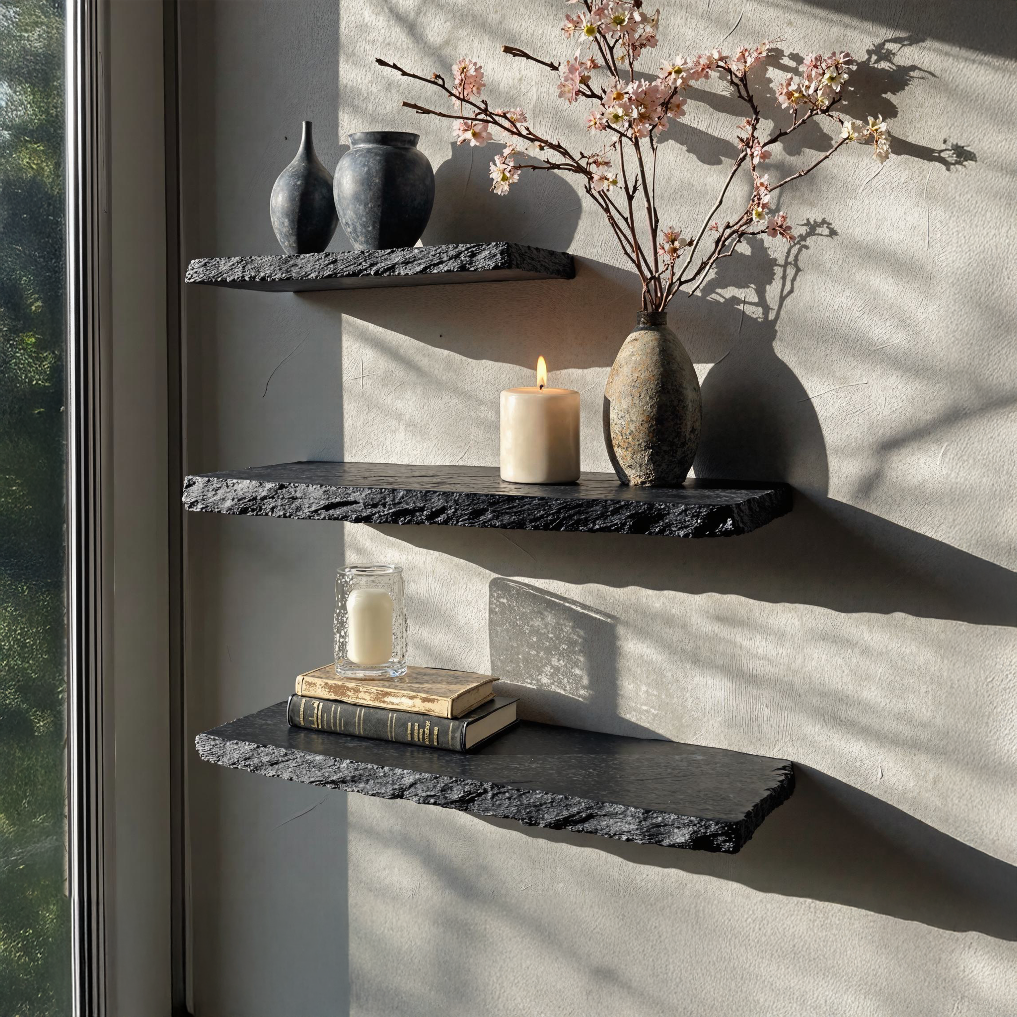 Handcrafted Black Wooden Floating Shelf For Living Room Storage SILDTFL125