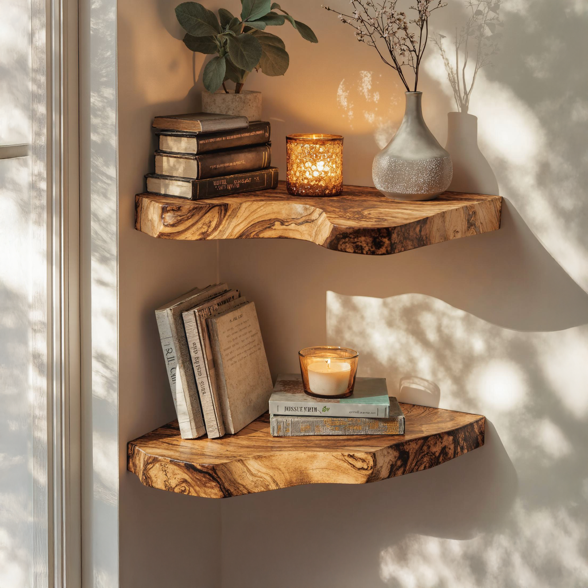 Farmhouse Live Edge Wooden Corner Shelves For Modern Home SILDTCN058