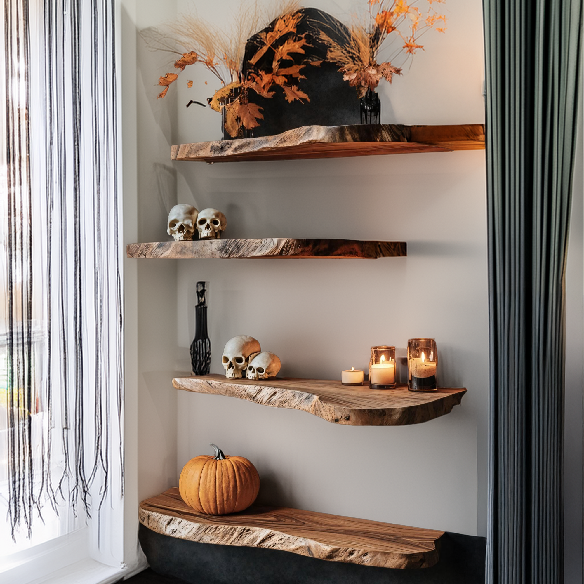 Mid Century Wooden Floating Shelf For Bedroom Halloween Wall Decor Ideas SILDTTRHFL022