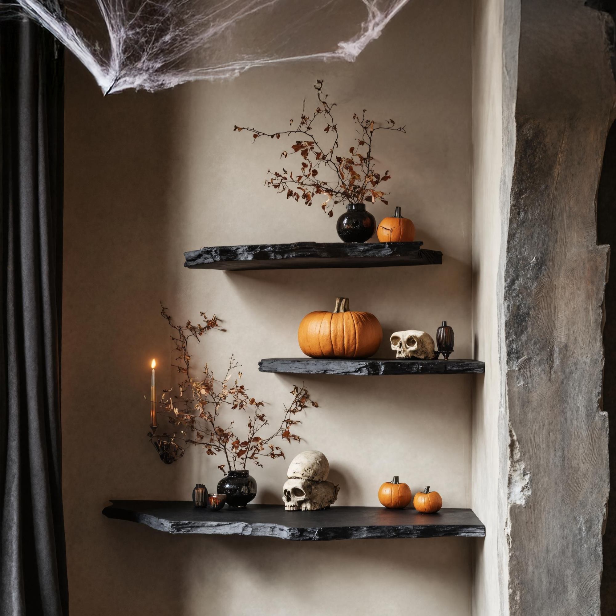 Rustic Wooden Floating Shelf For Living Room Warm Country Halloween Vibes SILDTTRHFL013