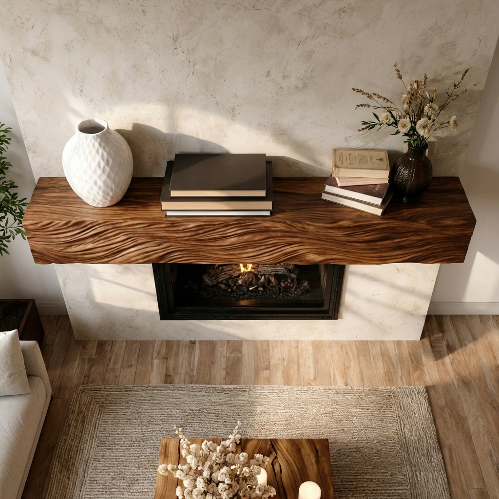 Rustic Wooden Floating Fireplace Shelf For Living Decor RTTHTTFS019