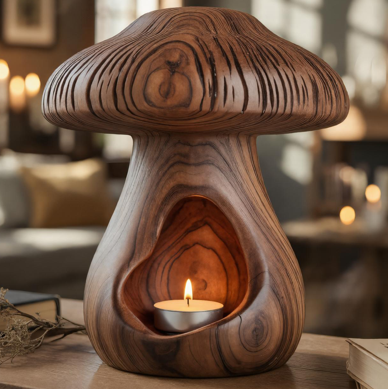 Wooden Mushroom Candle Holder Natural Tea Light Lamp For Halloween Or Fall SITHTTHW003