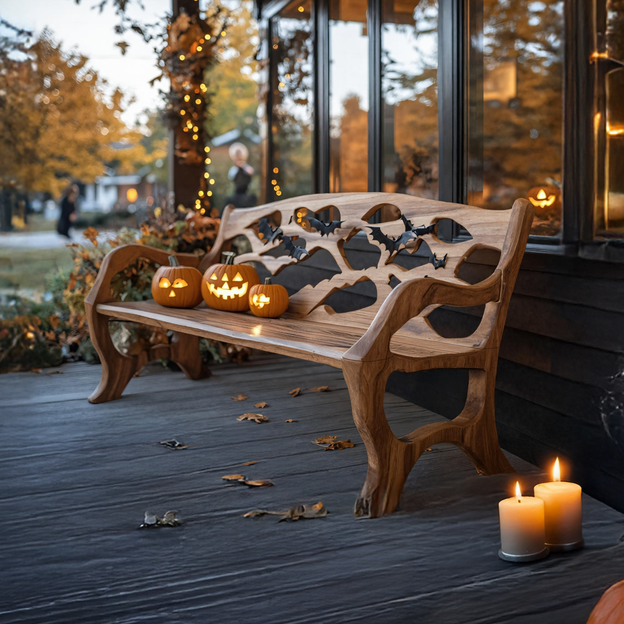 Rustic Solid Wood Halloween Bench For Outdoor Garden Design SILDTTNHOB031