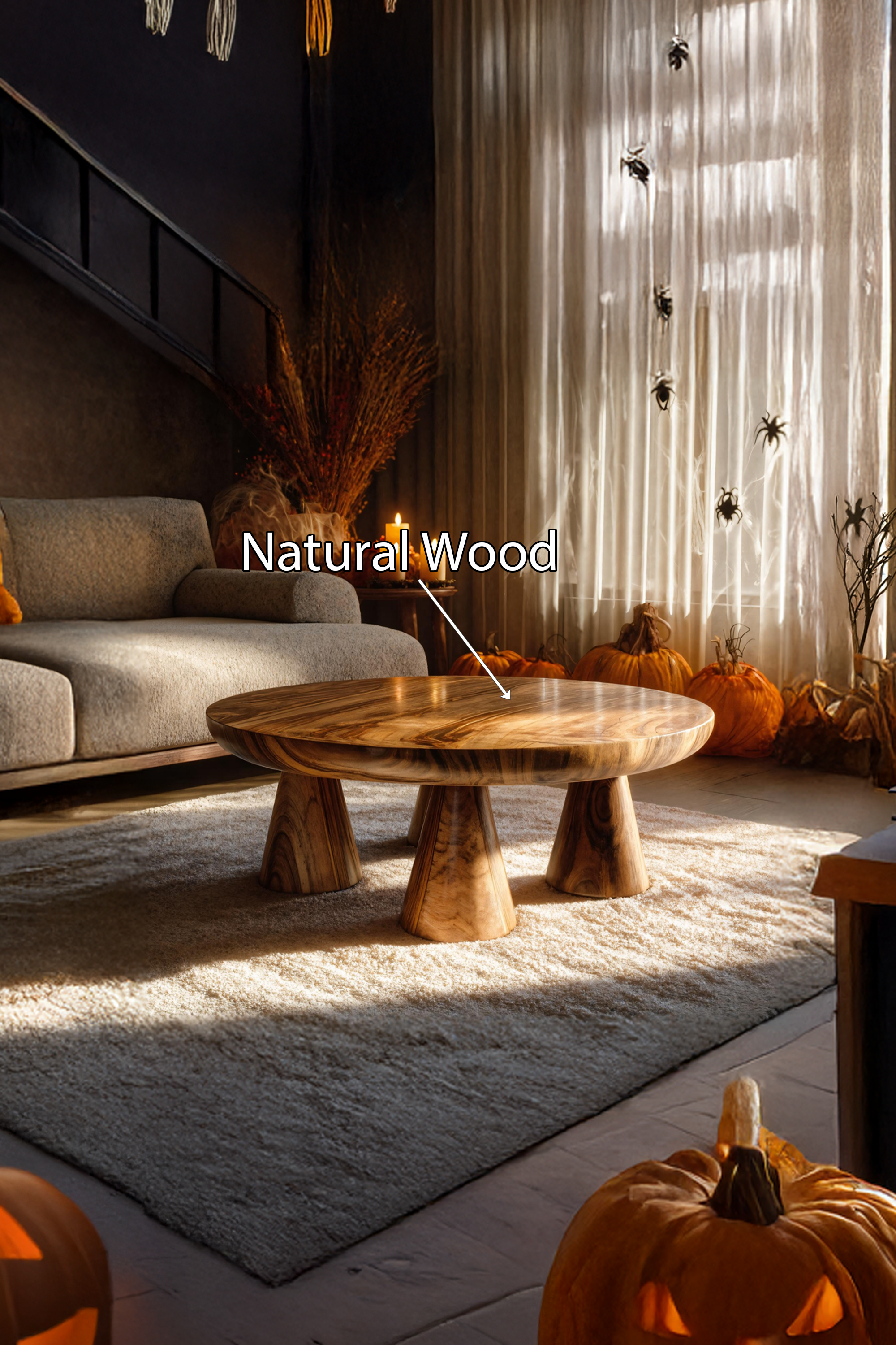 Handcrafted Wooden Live Edge Coffee Table Furniture Decor Pumpkin Season SILDTTNHCF017