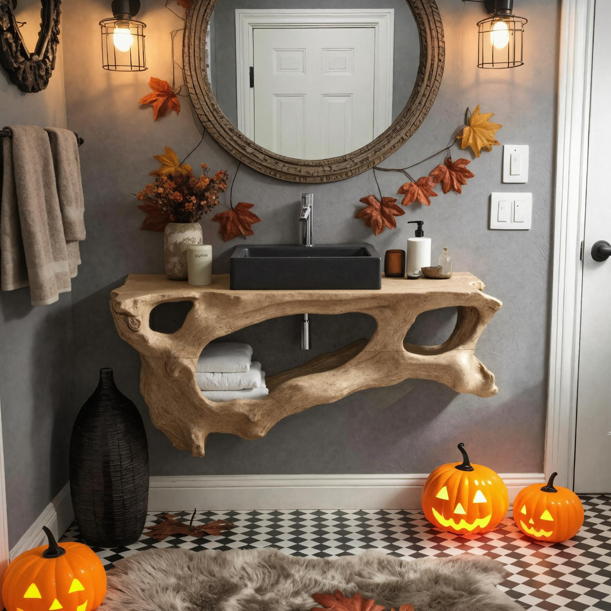 Mid Century Solid Wood Vanity For Bathroom Halloween Furniture SILDTTNHBV002