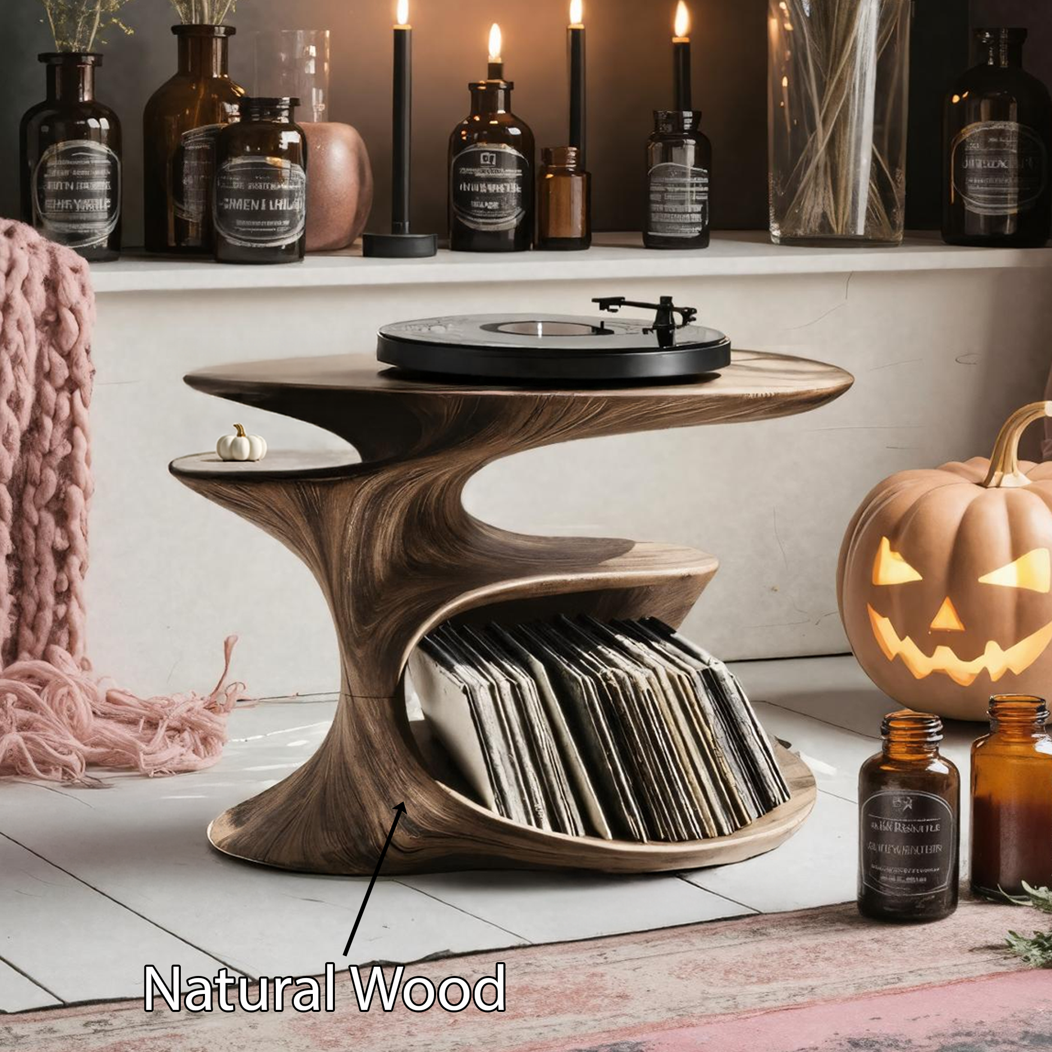 Handcrafted Wooden Live Edge Record Stand For Halloween Entryway Decor SILDTTNHRS007