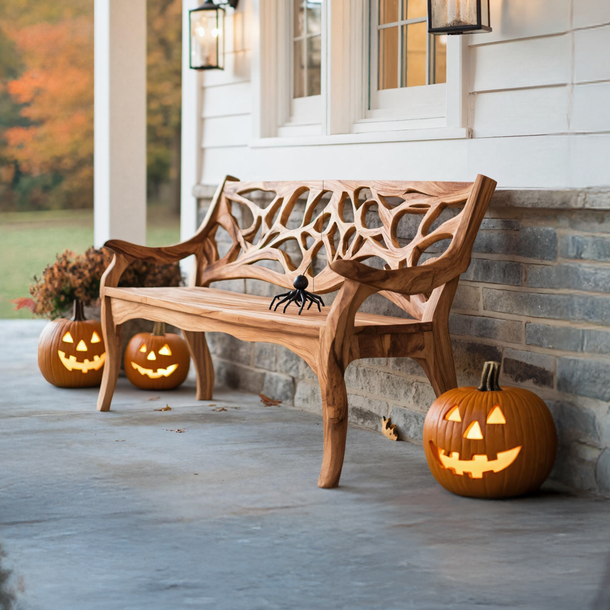 Handcrafted Solid Wood Halloween Bench For Outdoor Garden Design SILDTTNHOB035