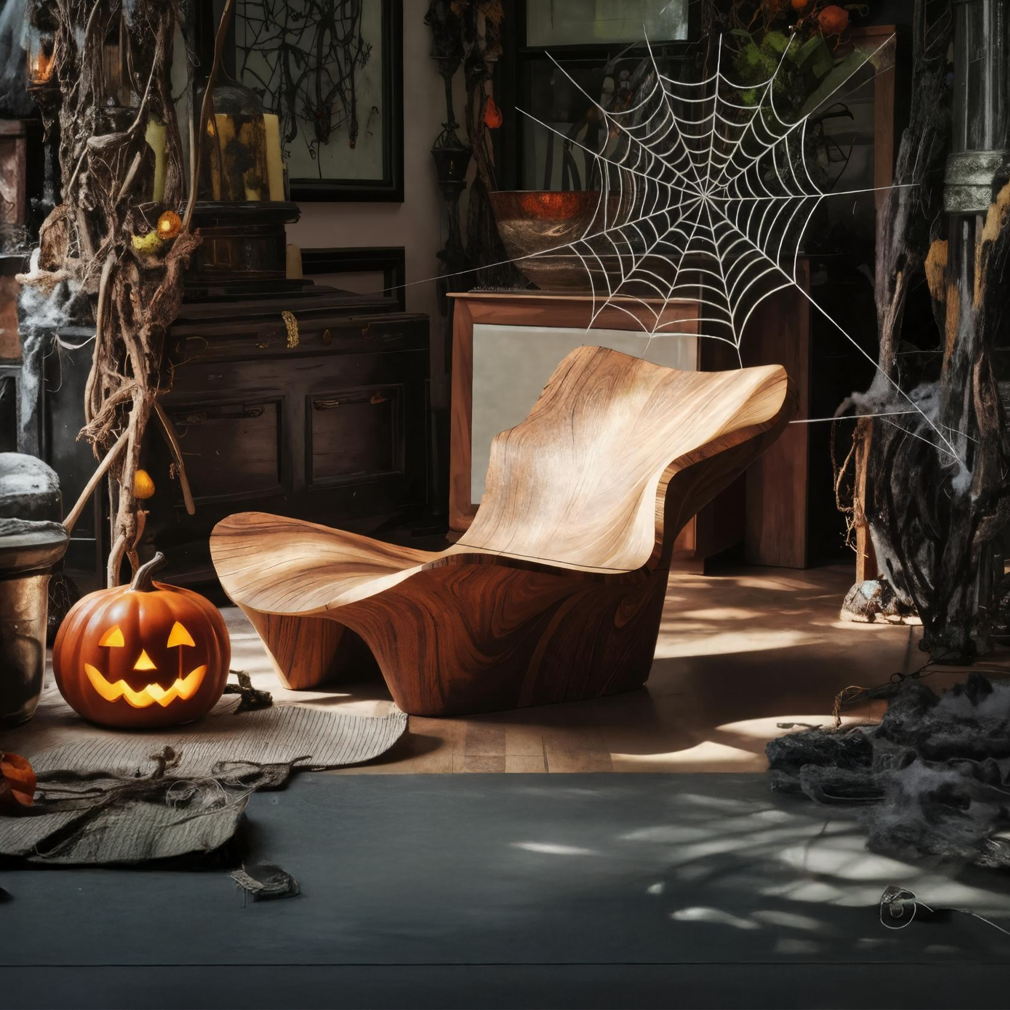 Modern Wooden Live Edge Accent Chair For Living Room Halloween Decor SILDTTNHA001