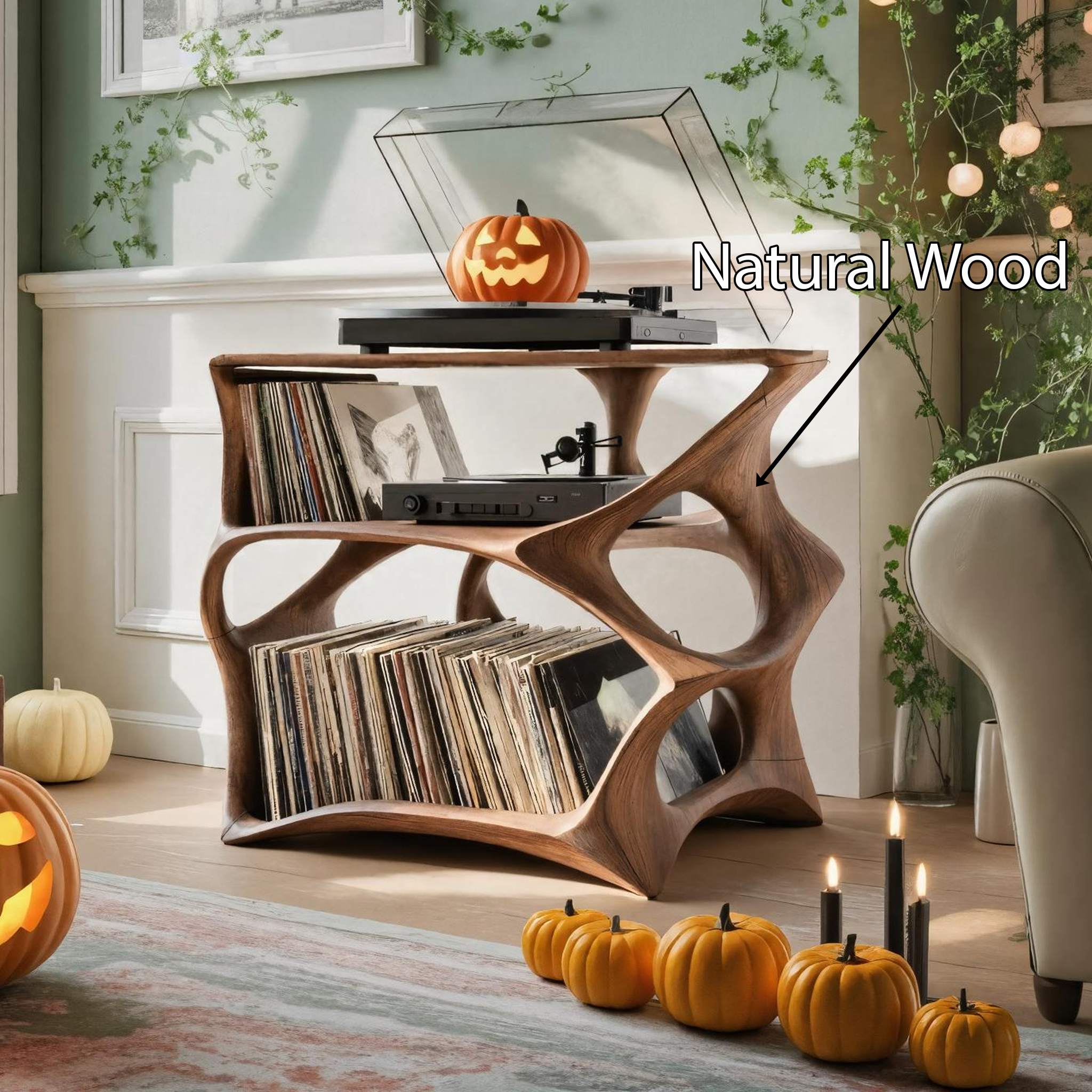 Modern Wooden Live Edge Record Stand For Living Room Halloween Style SILDTTNHRS004