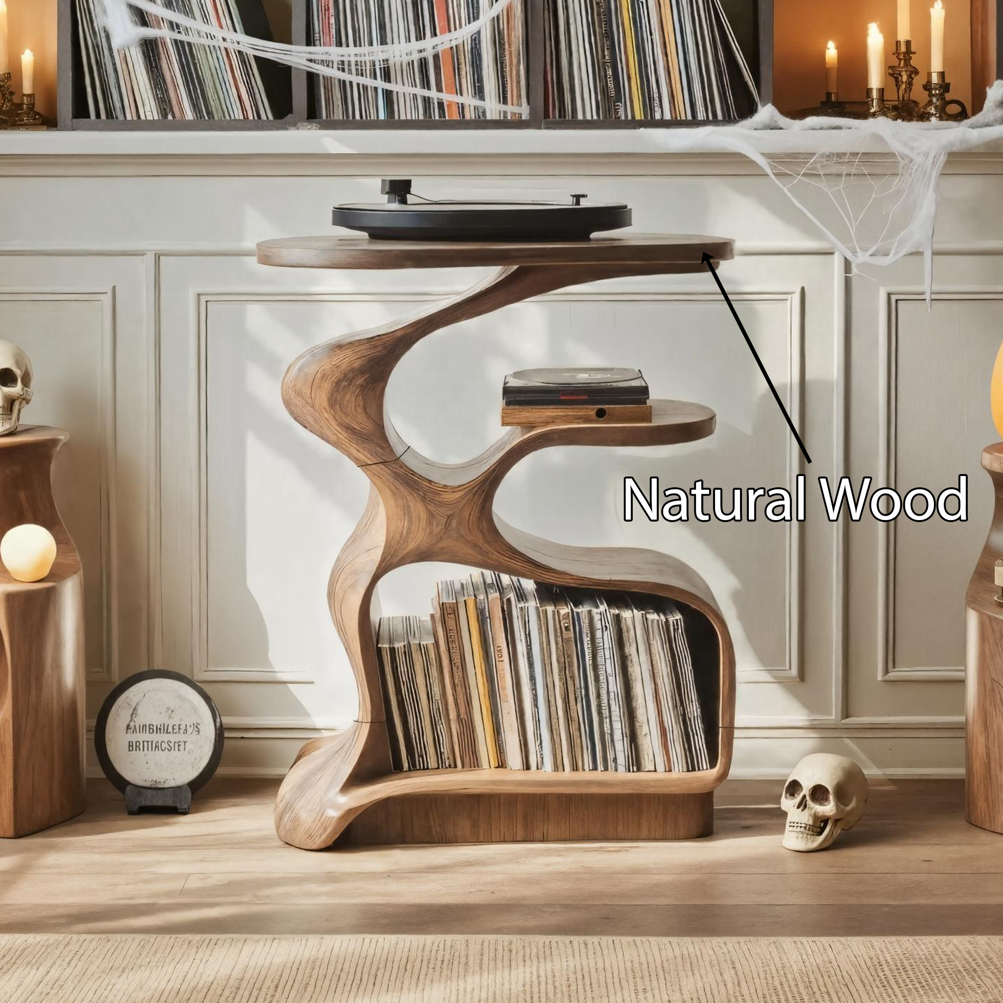 Farmhouse Live Edge Record Stand For Furniture Decor Halloween Theme SILDTTNHRS006