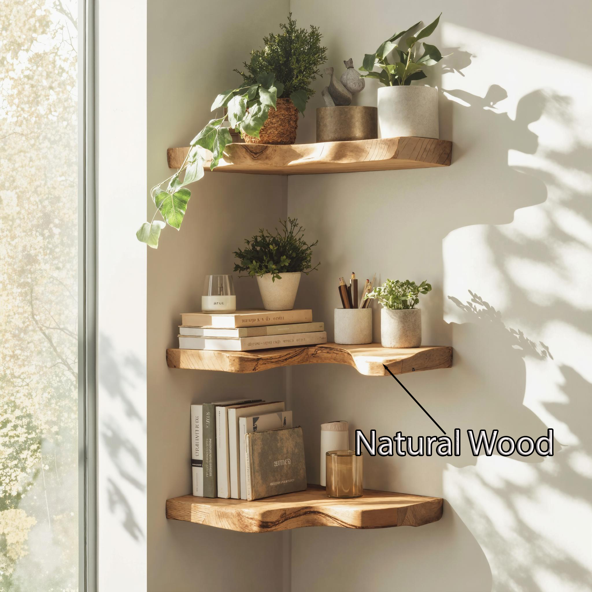 Mid Century Live Edge Corner Shelf For Living Room Decor SILDTCN088