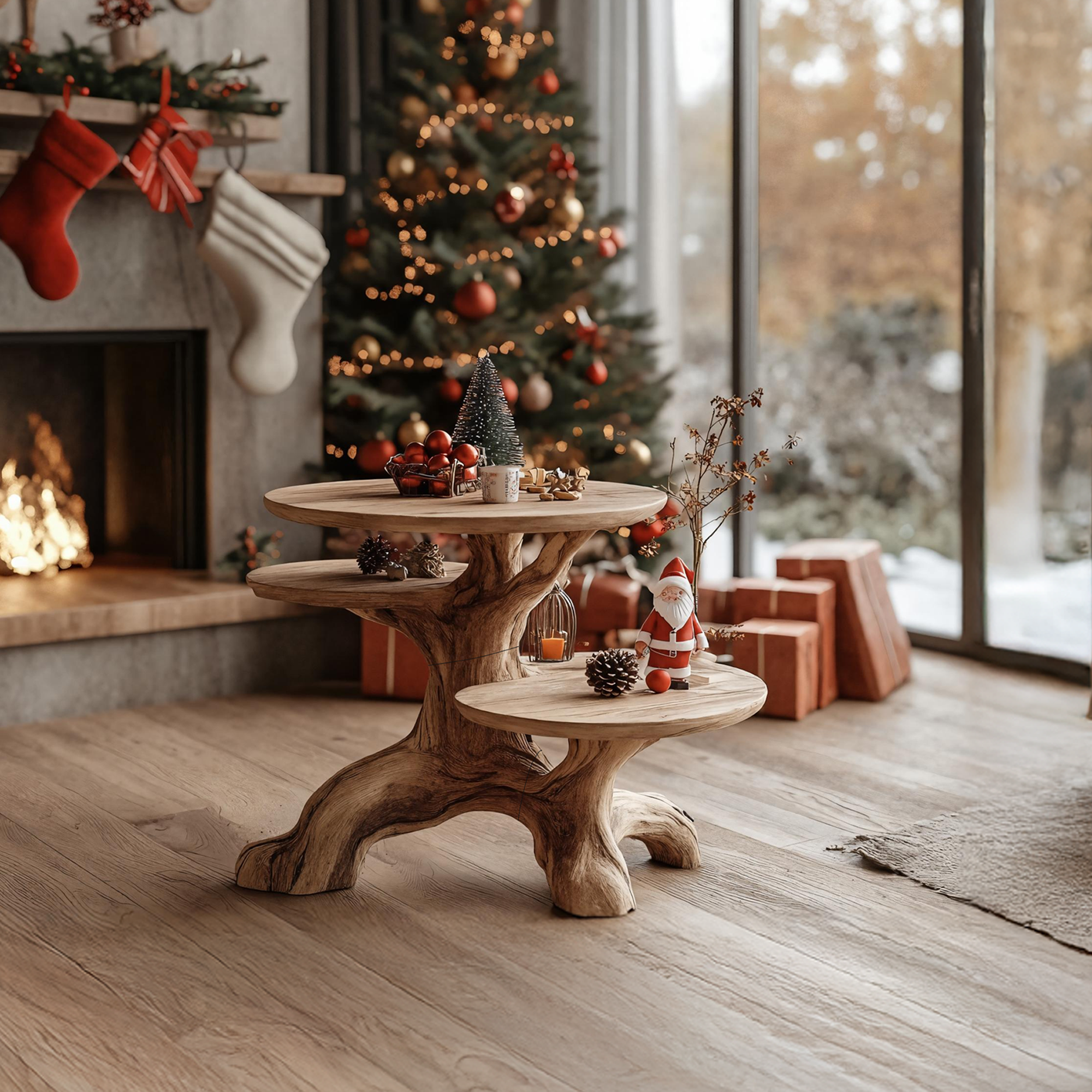 Mid Century Solid Wood End Table For Living Room Winter Holiday Style SILDTTRENC005