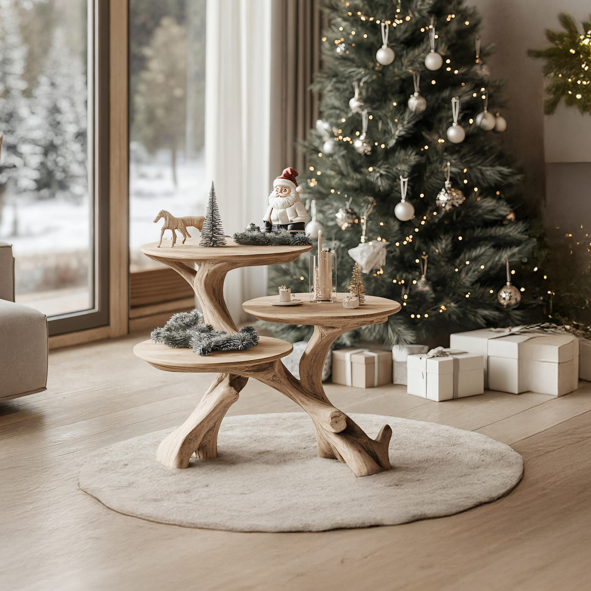 Rustic Wooden End Table For Furniture Decor Winter Holiday Style SILDTTRENC016