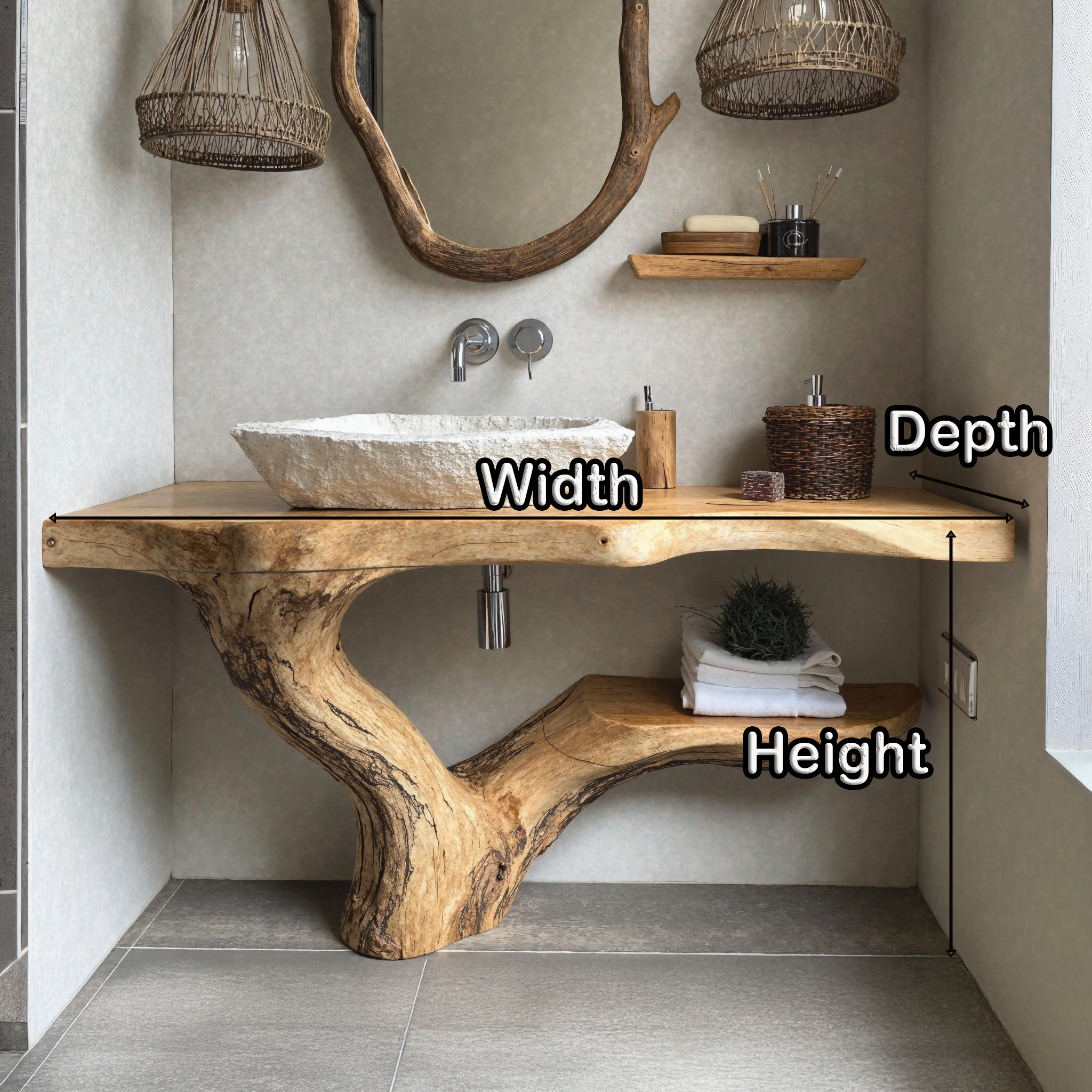 Natural Wood Bathroom Vanity With Open Shelving For Rustic Spaces SILDTBRV160