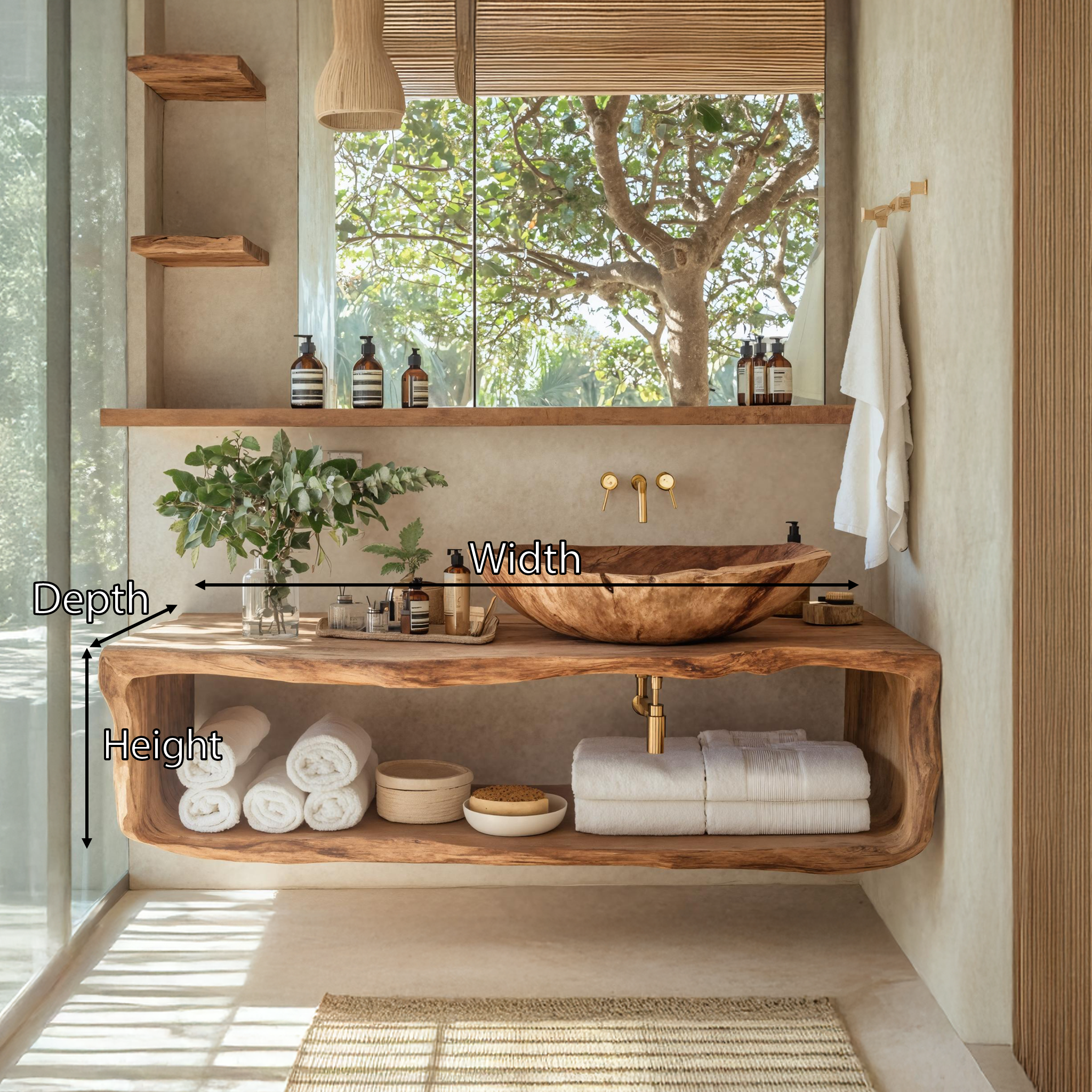 Handcrafted Wooden Vanity For Bathroom Natural Look SILDTTRBRV024