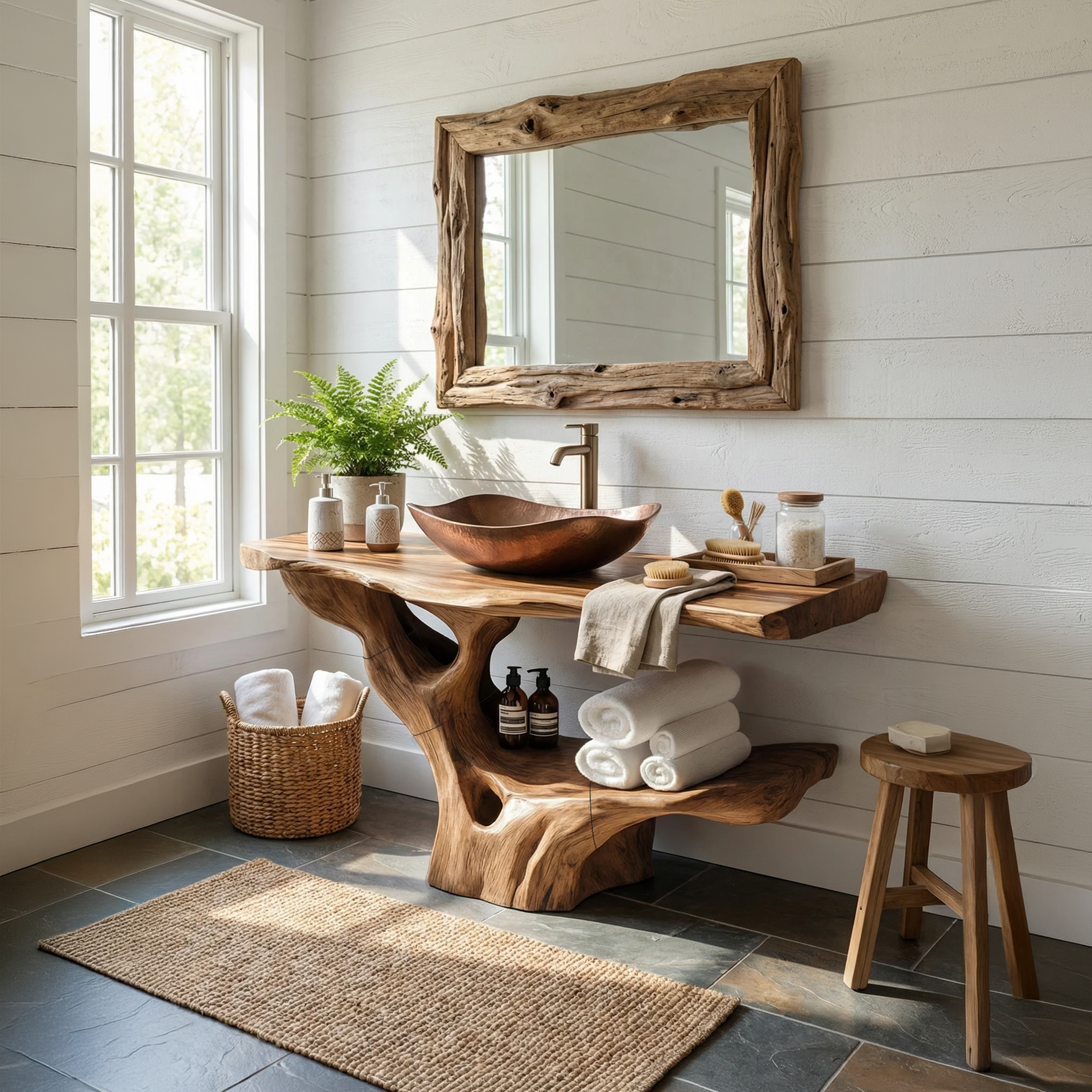 Modern Solid Wood Bathroom Vanity Organic Live Edge For Minimalist Bath SILDTTRBRV121