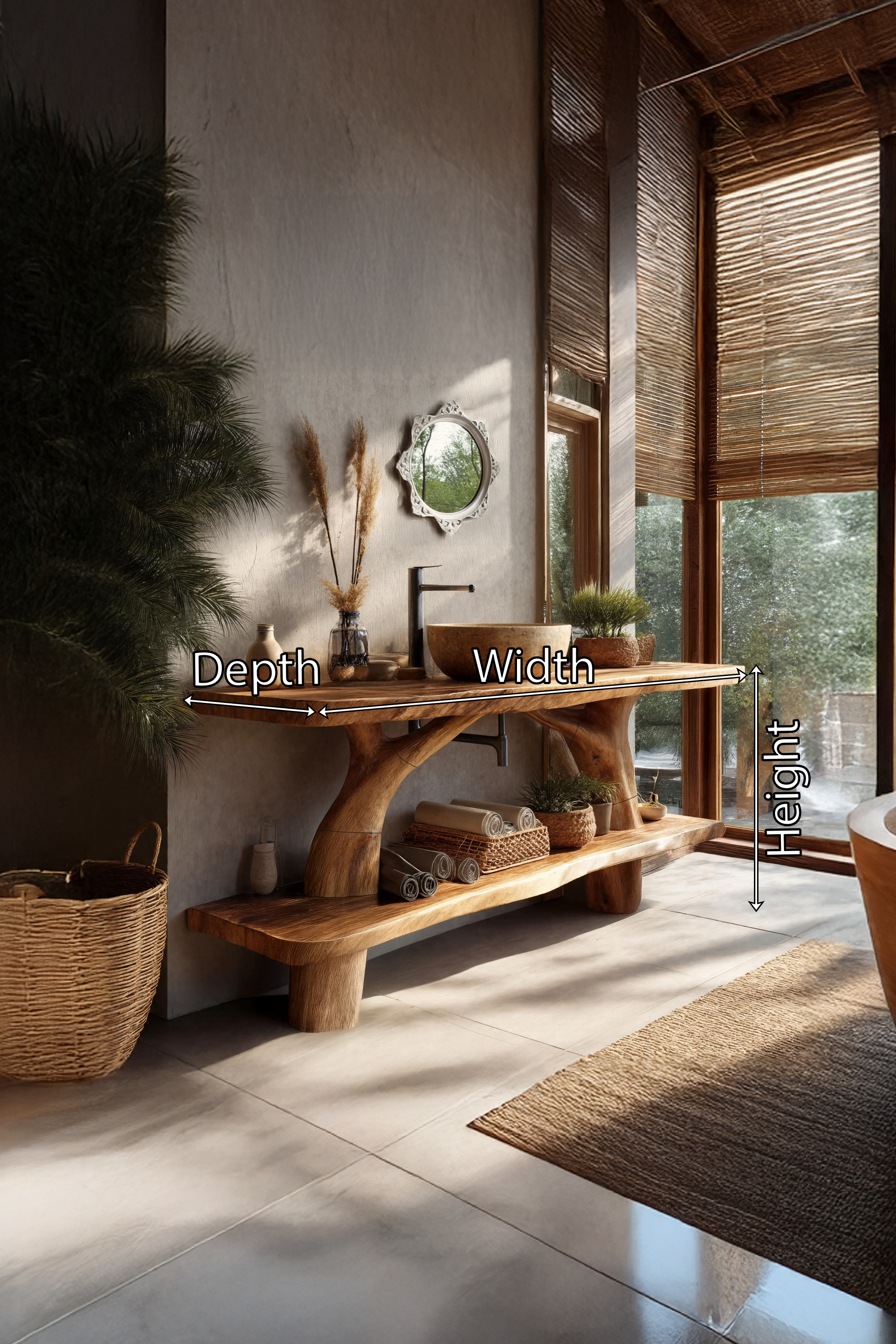 Mid Century Wooden Live Edge Bathroom Vanity For Apartment Living Room SILDTTRBRV090