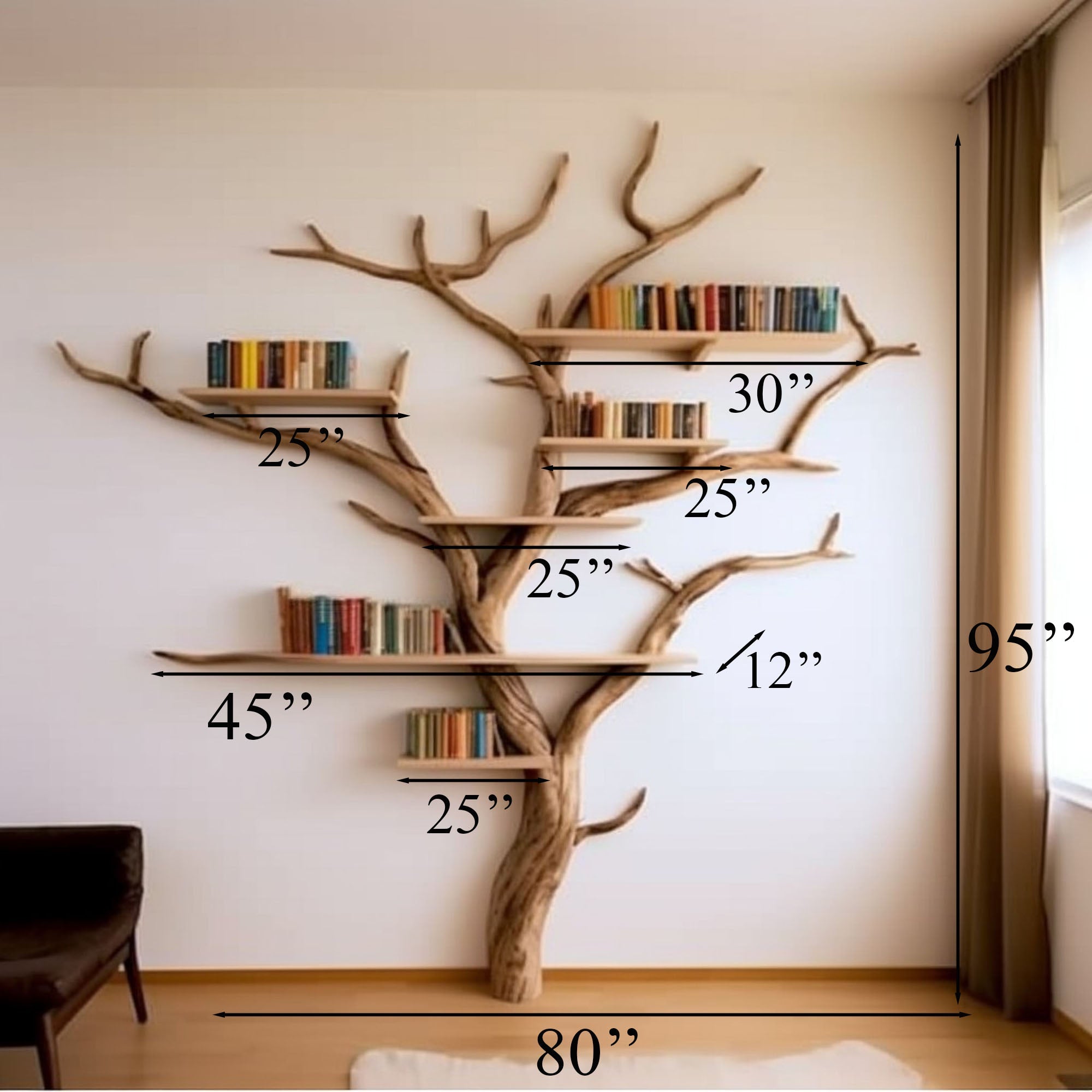 Elegant Wild Mulberry Tree Bookshelf Floating Shelves Live Edge SINLTB033