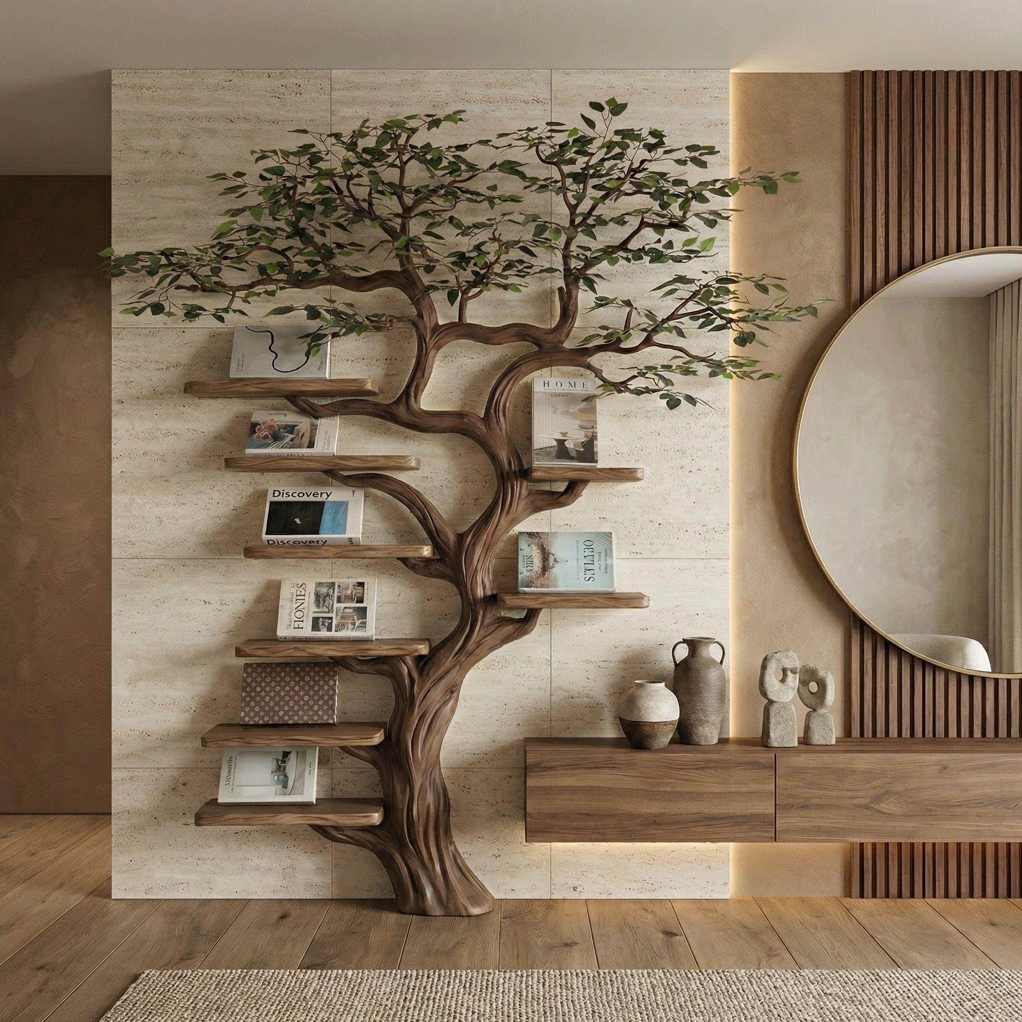 Black Tree Branch Bookshelf Wall Mount Mid Century SINLTB079