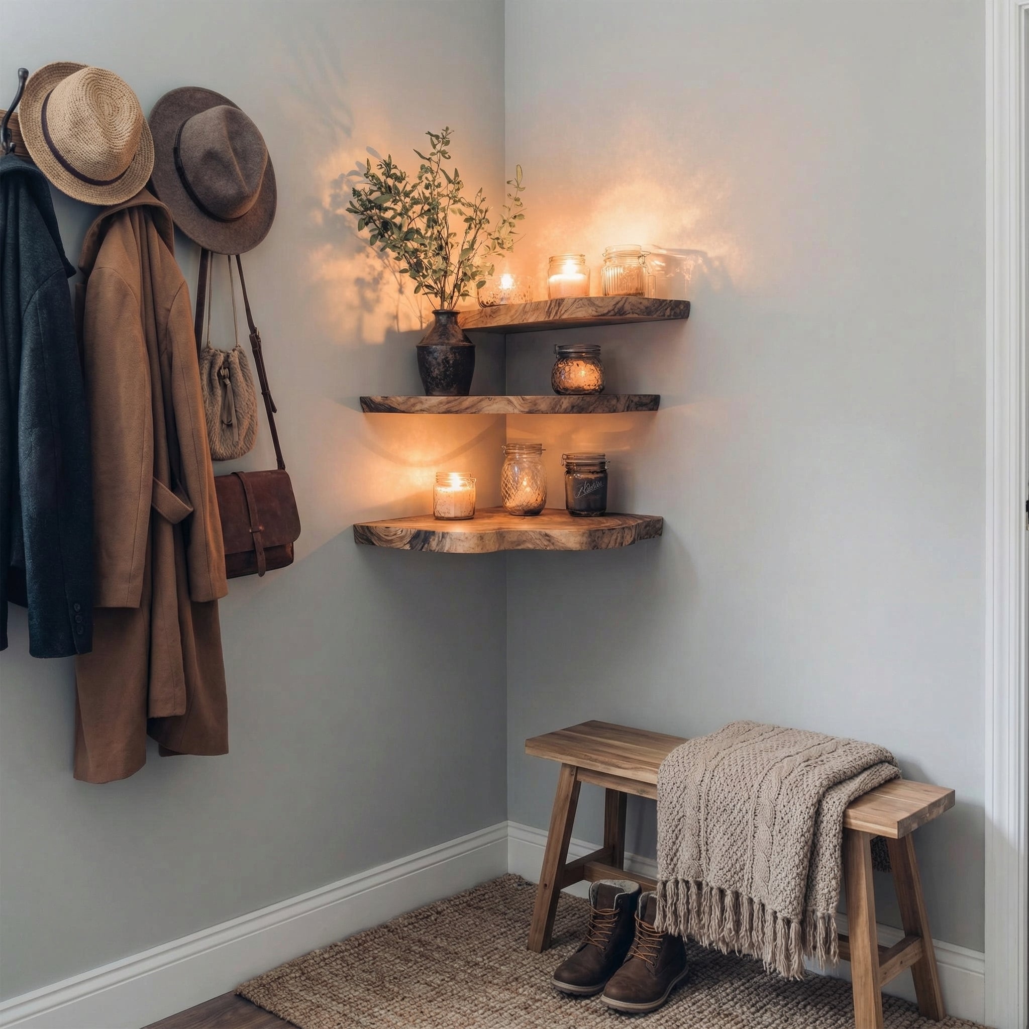 Walnut Wood Shelving Unit Corner Floating Shelf SINLCN007