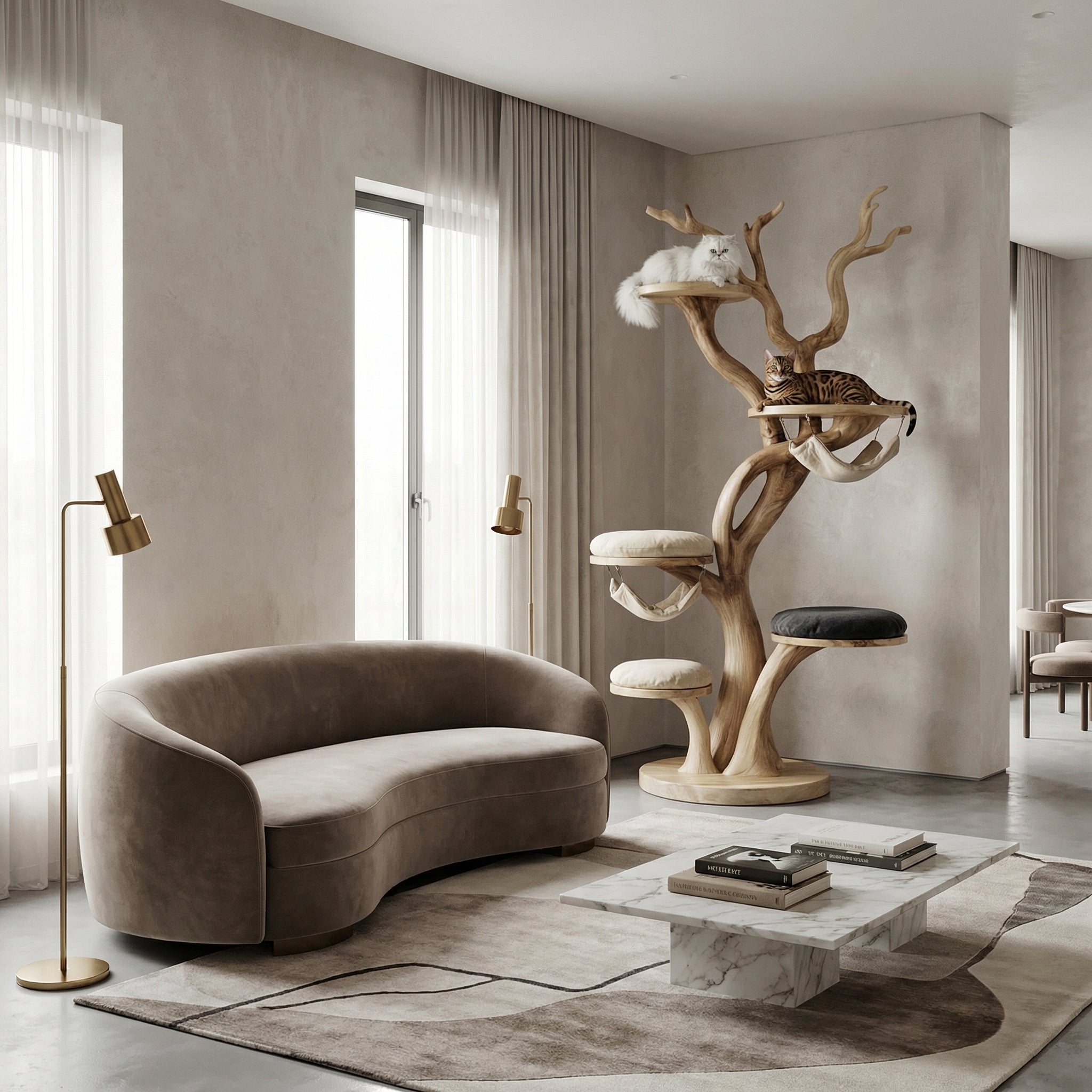 Custom Handmade Wooden Cat Tree Modern Large Climbing Tree Unique SINLTT014