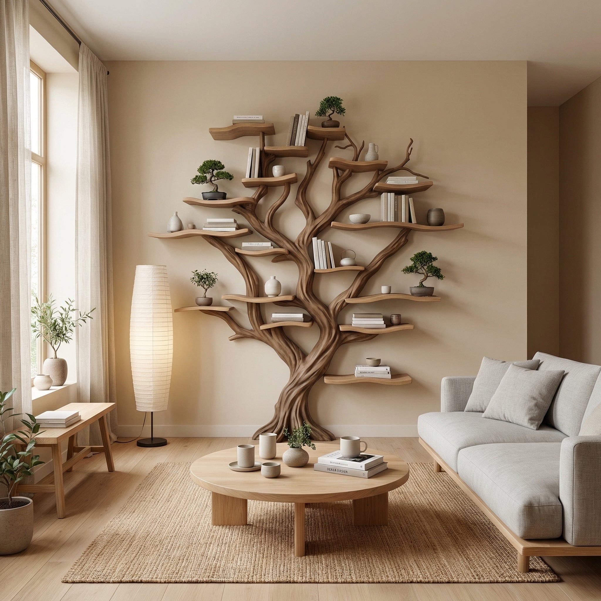 Tree Branch Bookshelf Decor Solid Wood Carving SINLTB014