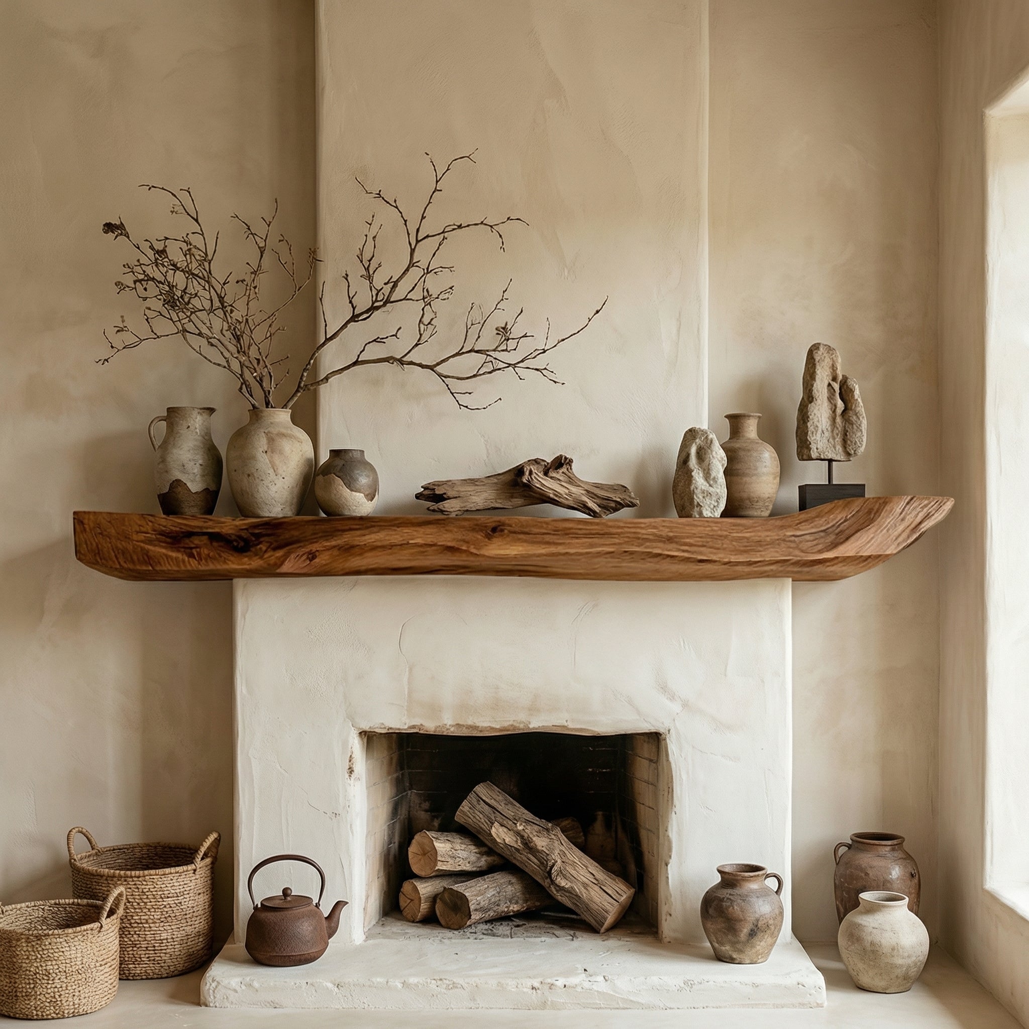 Boho Kitchen Floating Shelf Natural Edge Wooden Shelf For Wall Storage SINLSAFL069