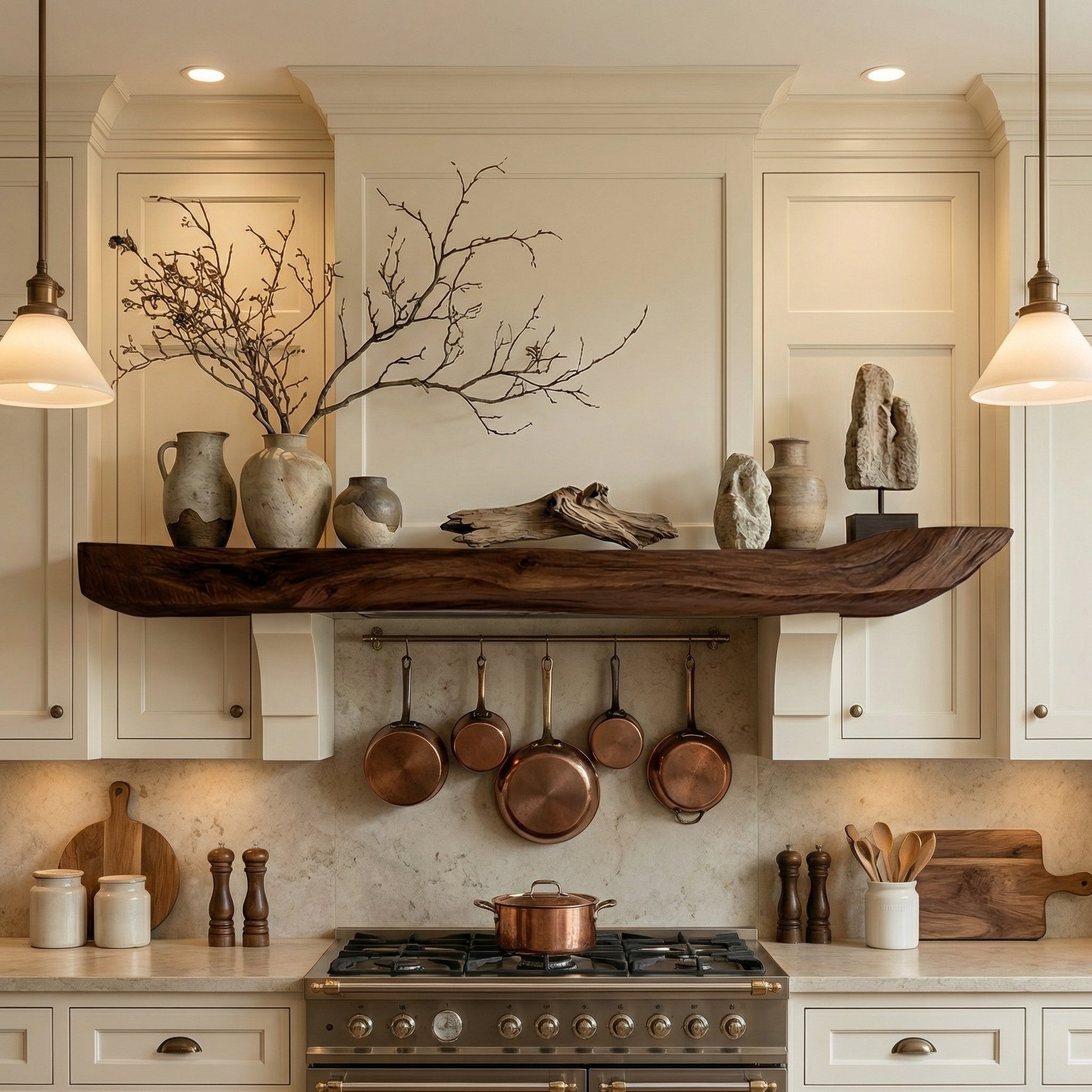 Boho Kitchen Floating Shelf Natural Edge Wooden Shelf For Wall Storage SINLSAFL069
