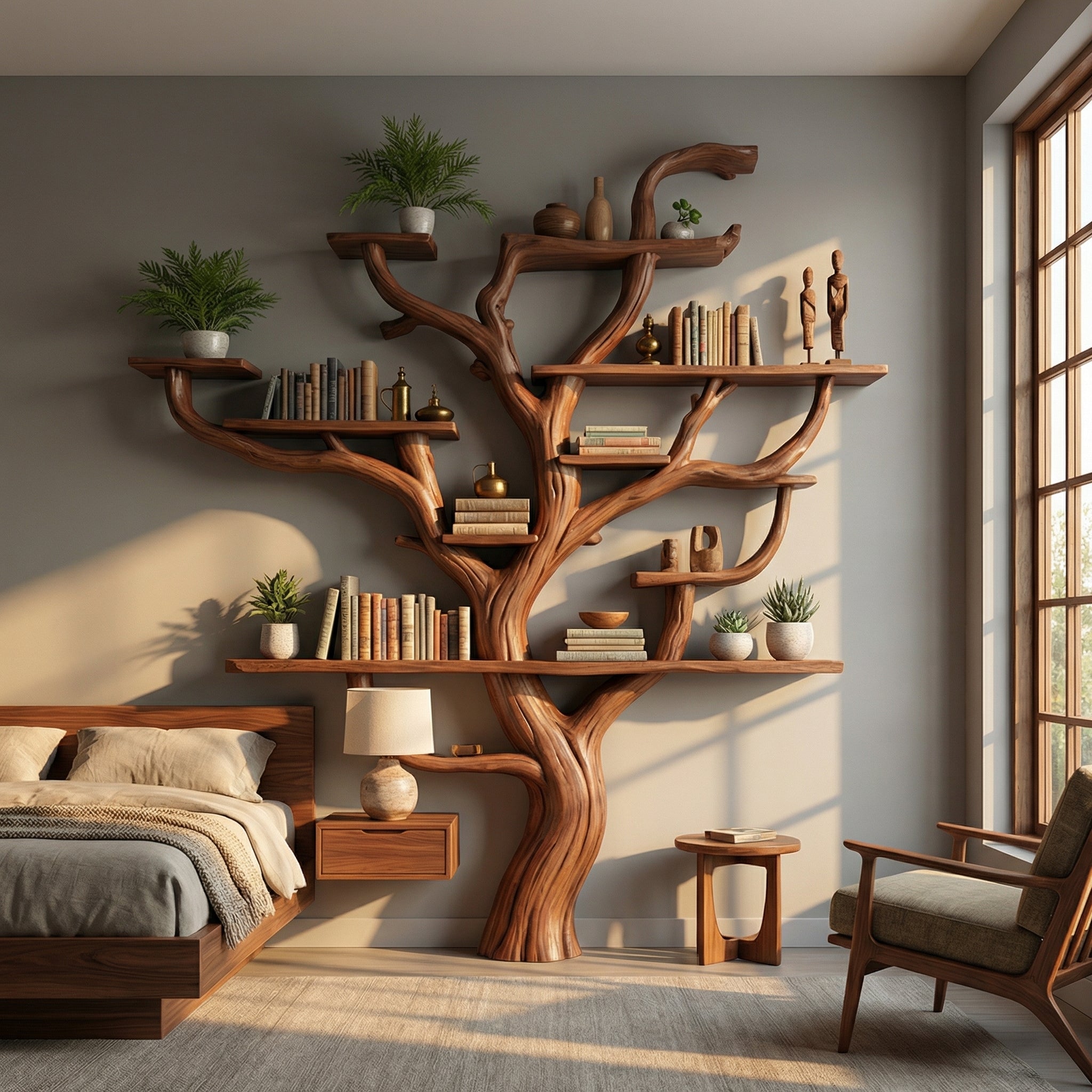 Corner Branch Shelf Wood Bookcase Wall Mounted SINLTB124