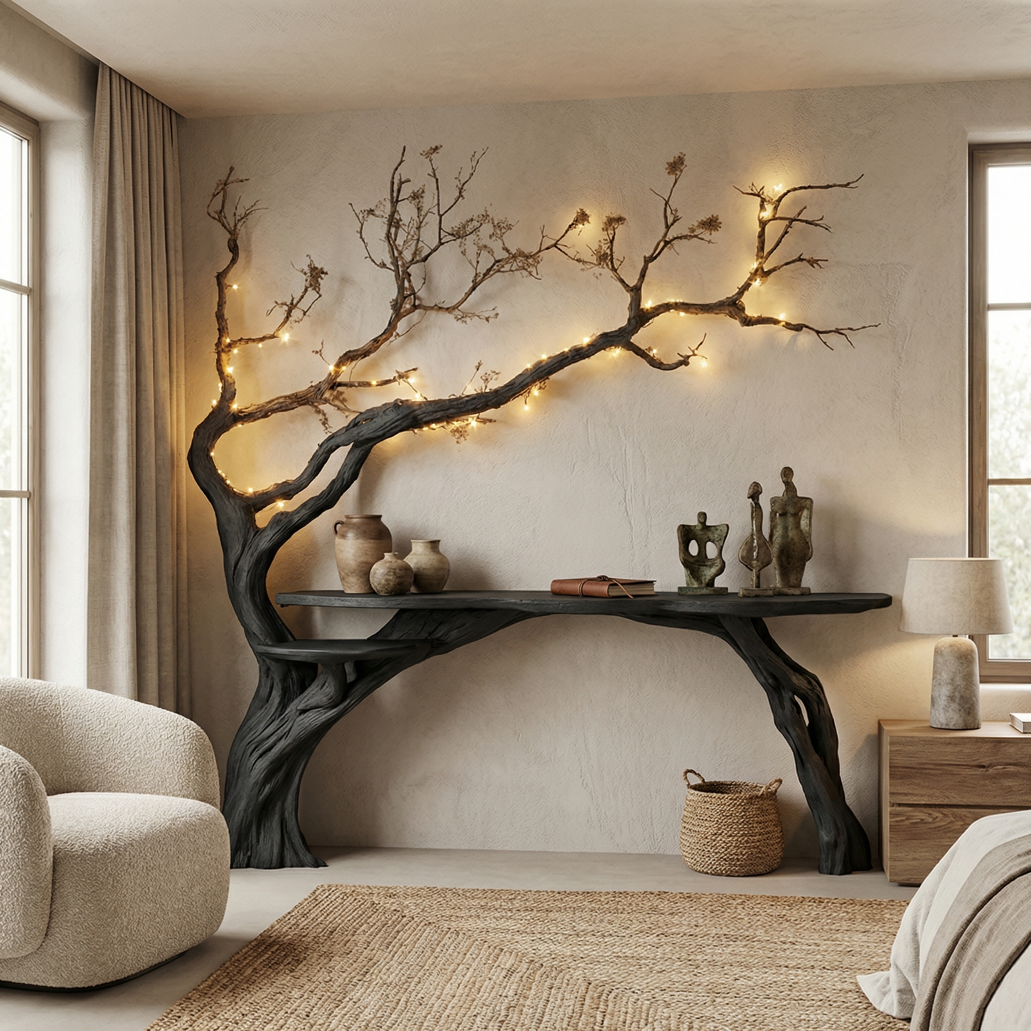 Natural Solid Wood Tree Bookshelf Rustic Side Table Farmhouse SINLCS045