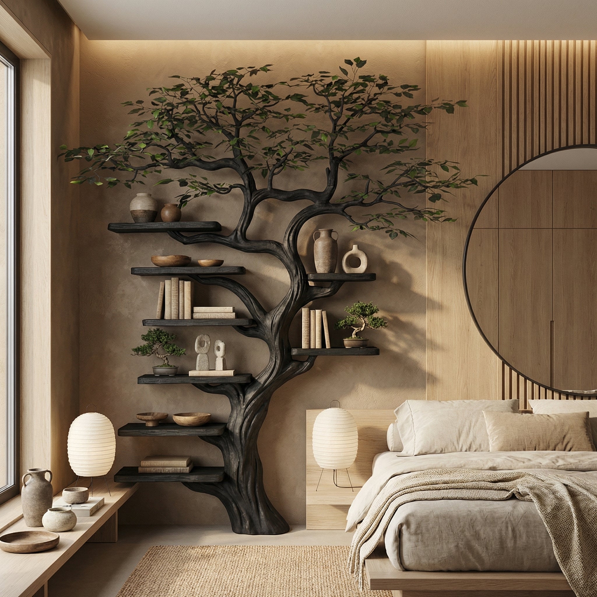 Black Tree Branch Bookshelf Wall Mount Mid Century SINLTB079