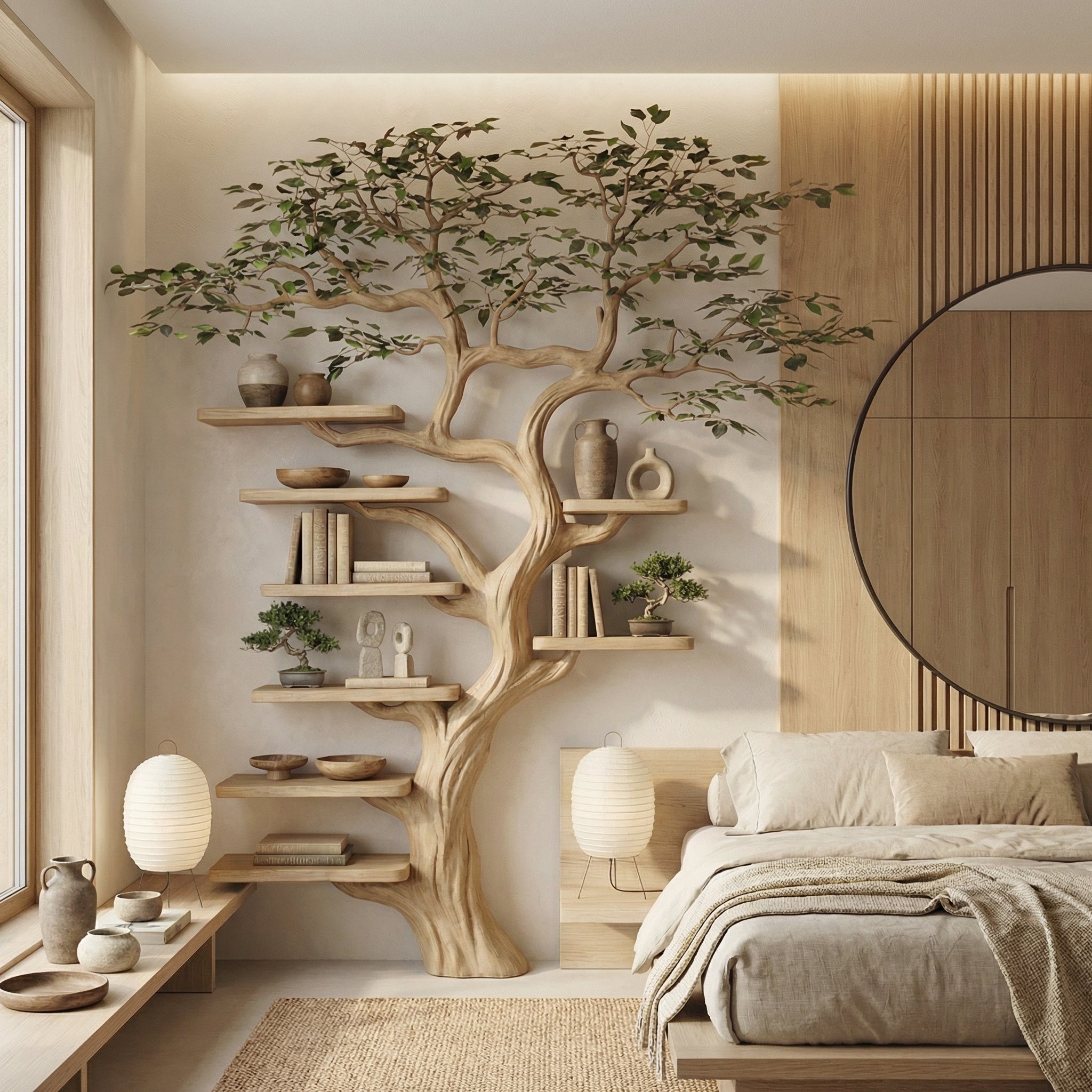 Black Tree Branch Bookshelf Wall Mount Mid Century SINLTB079