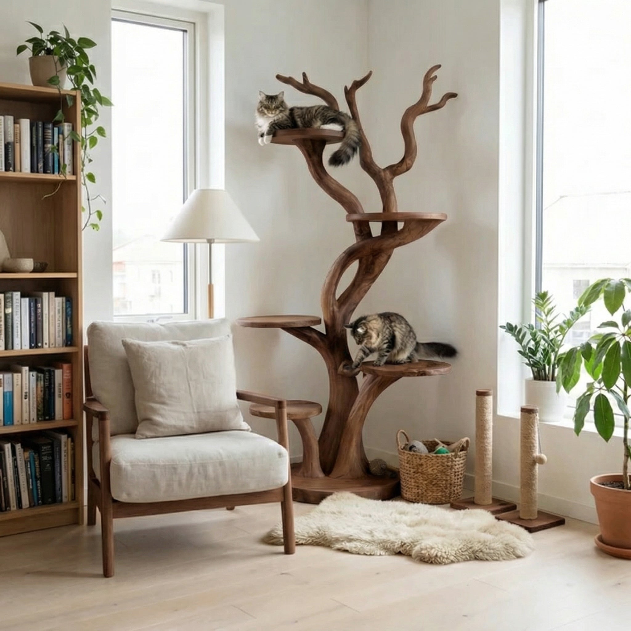 Custom Handmade Wooden Cat Tree Modern Large Climbing Tree Unique SINLTT014