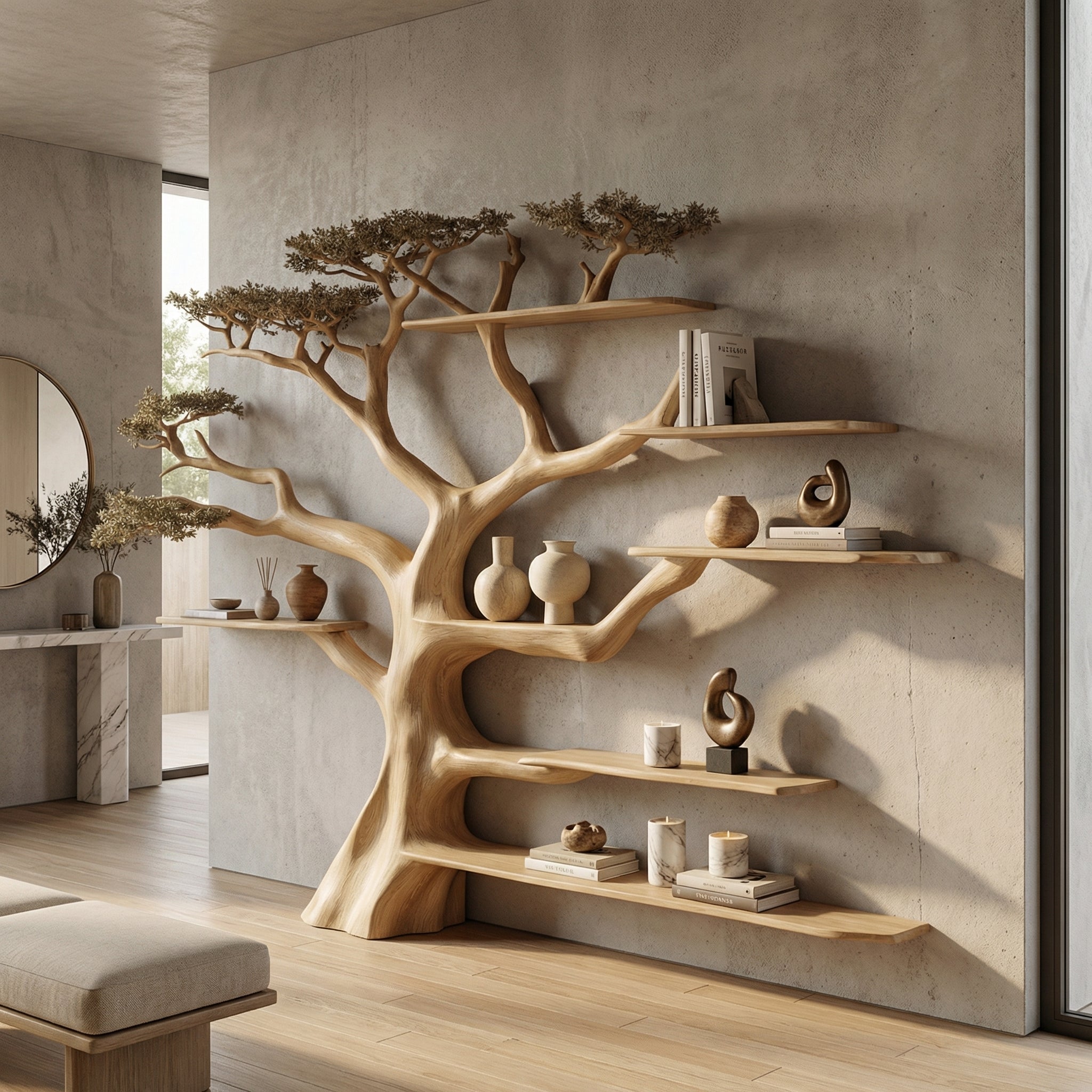 Rustic Tree Bookshelf Living And Library Wall SINLSATB207