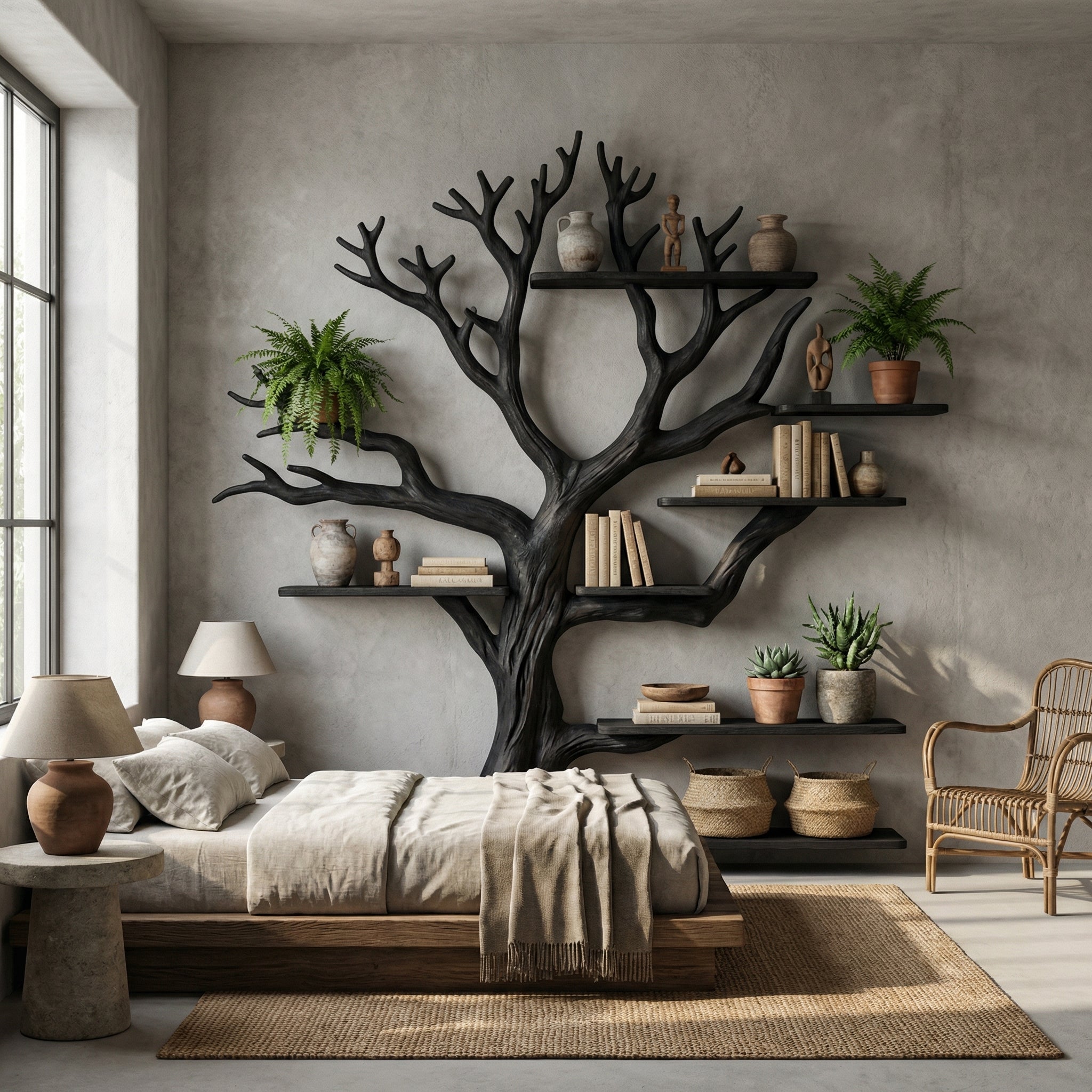 Rustic Tree Bookshelf Living And Library Wall SINLSATB207