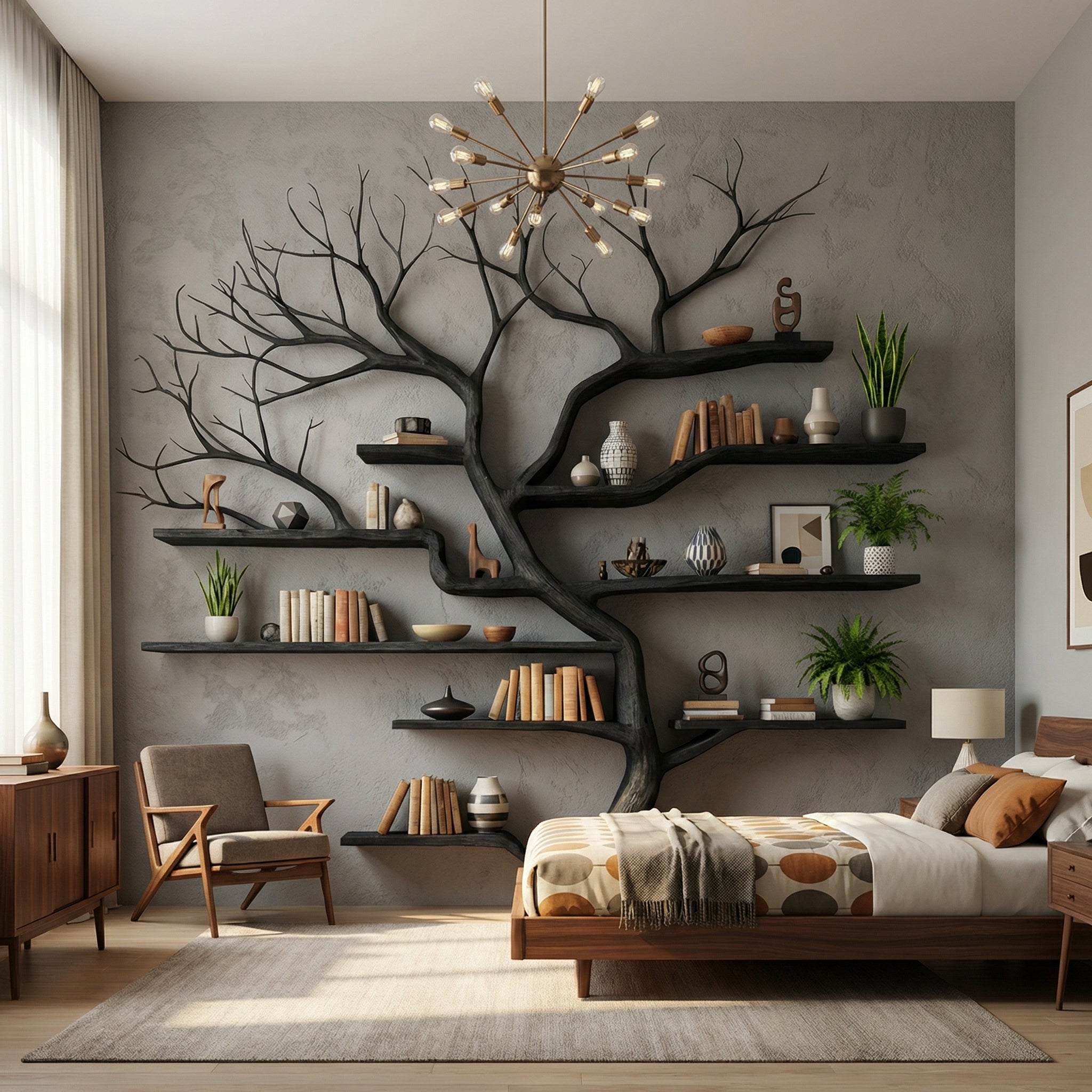 Rustic Tree Branch Bookshelf Living Wall SINLSATB199