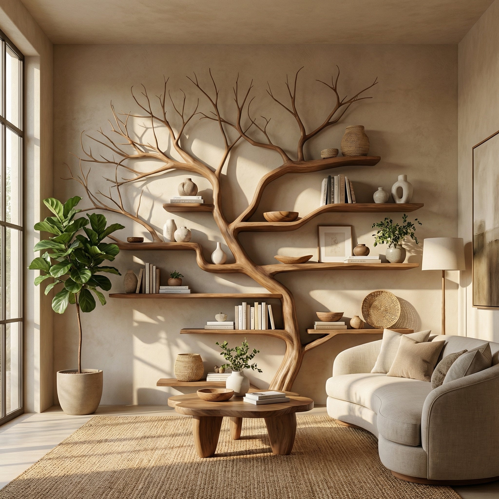 Rustic Tree Branch Bookshelf Living Wall SINLSATB199