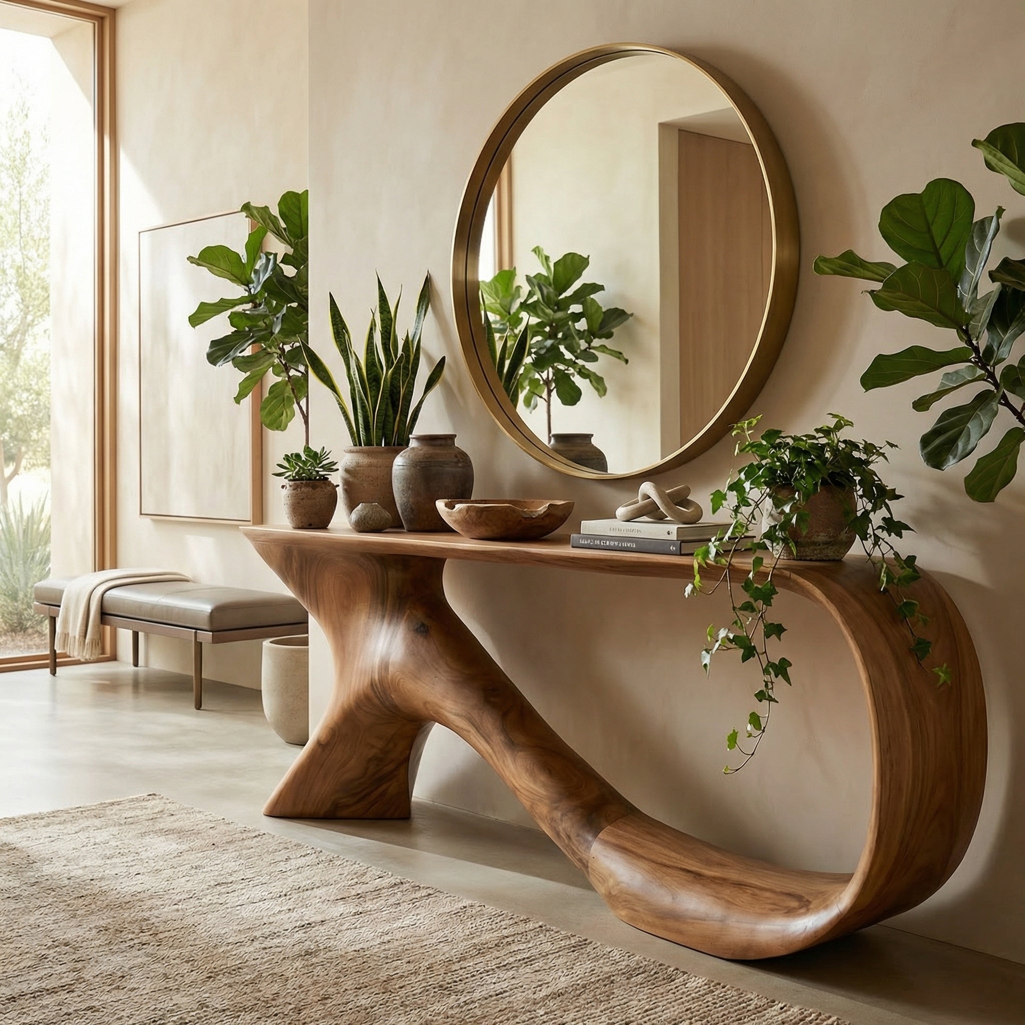 Mid Century Curved Console Table Modern Hallway Living SINLSACS095