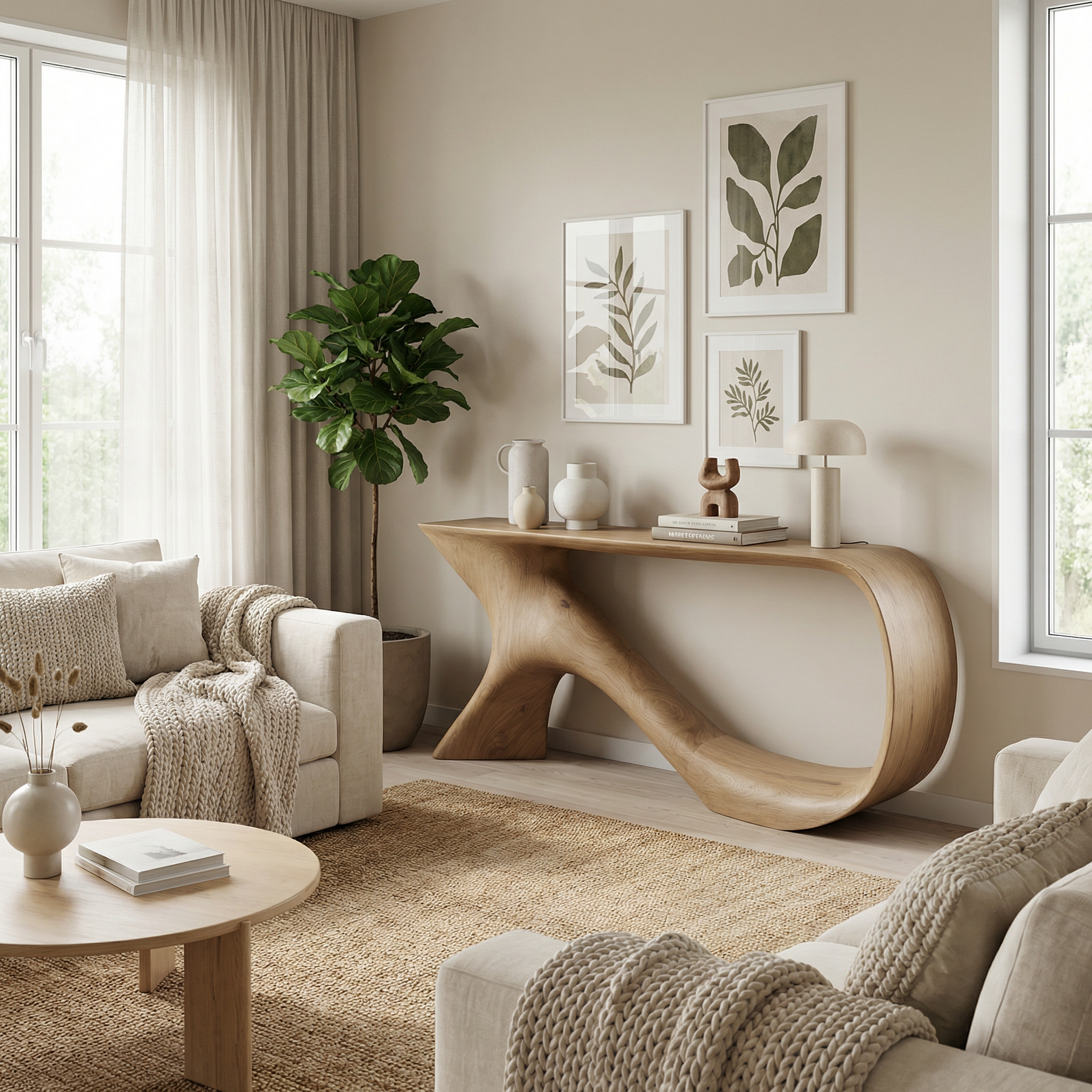 Mid Century Curved Console Table Modern Hallway Living SINLSACS095