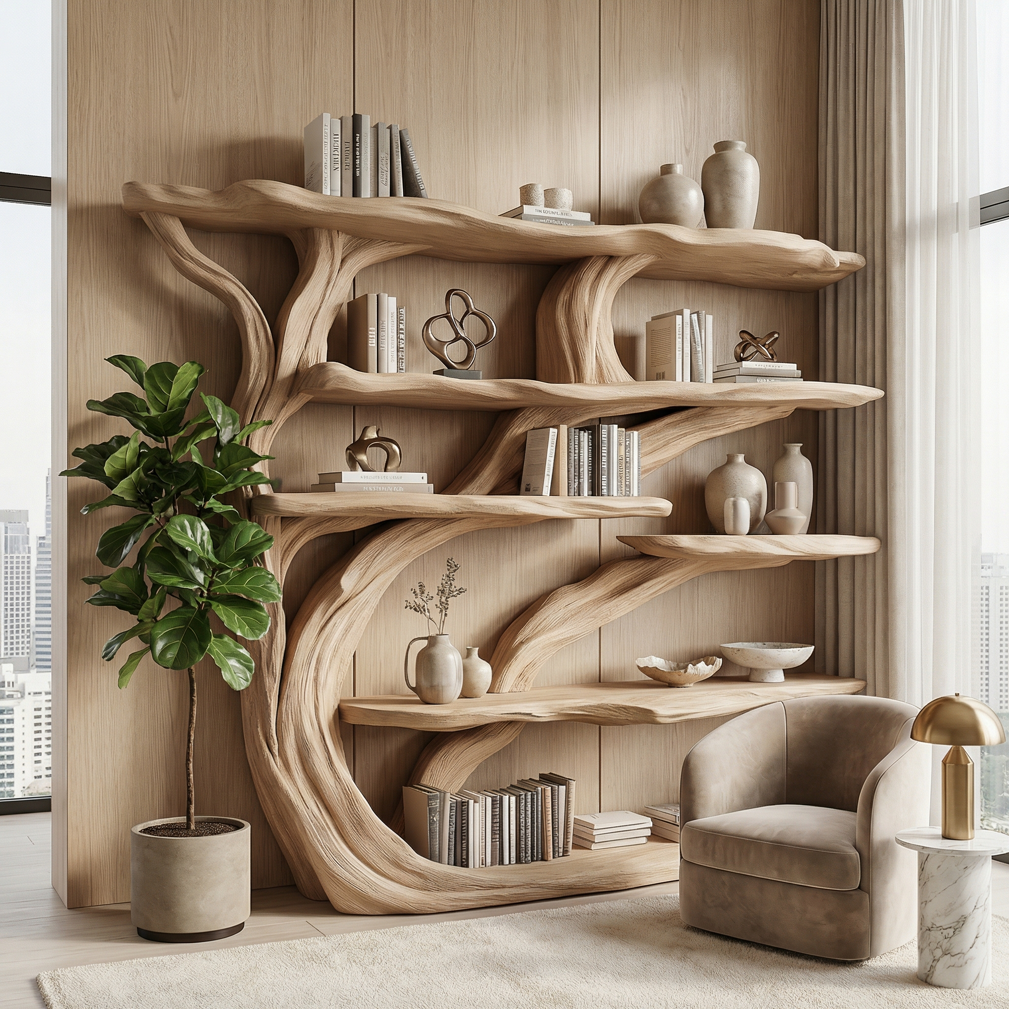 Rustic Book Tree Shelf Handmade Wooden Bookshelf For Office And Home SINLSATB174