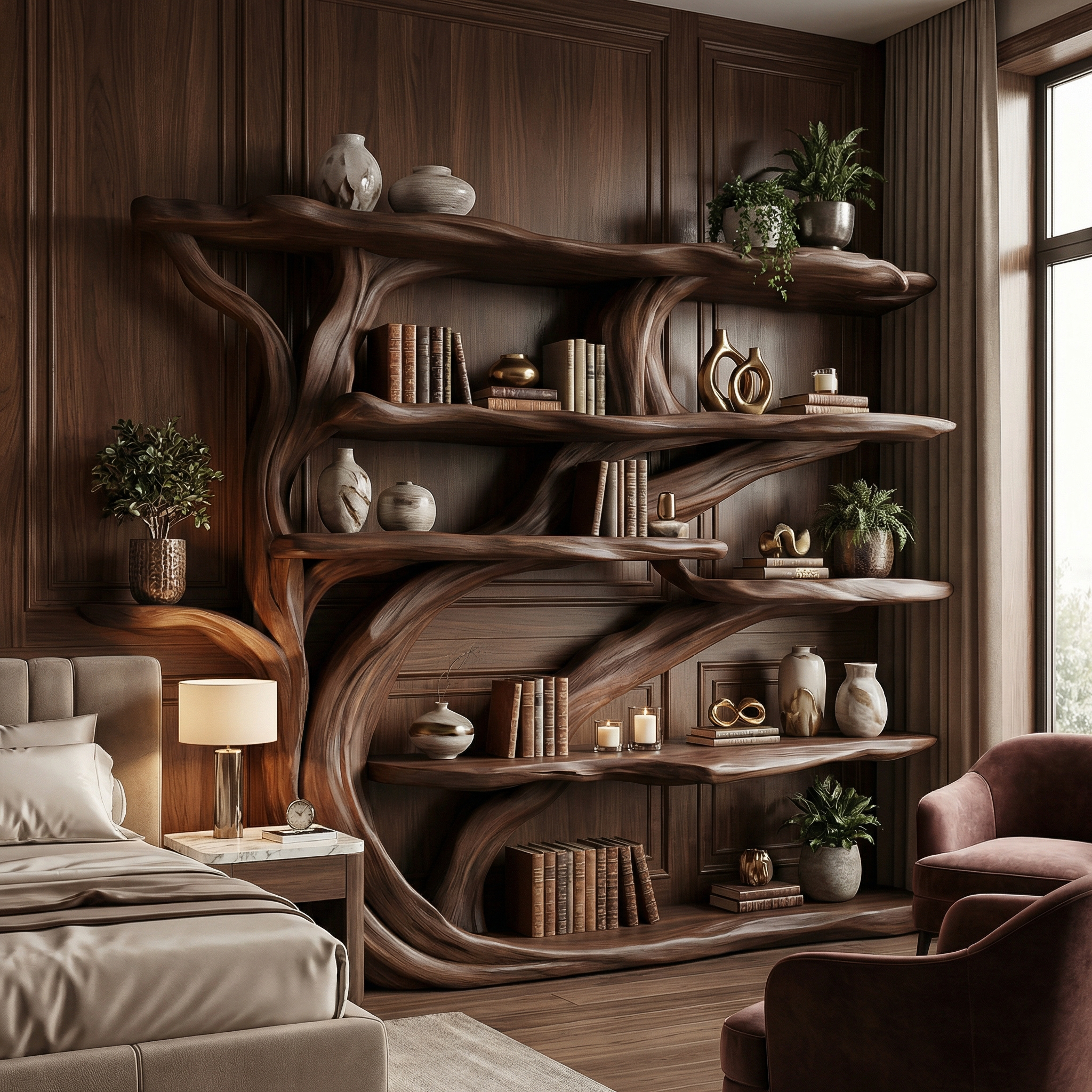 Rustic Book Tree Shelf Handmade Wooden Bookshelf For Office And Home SINLSATB174