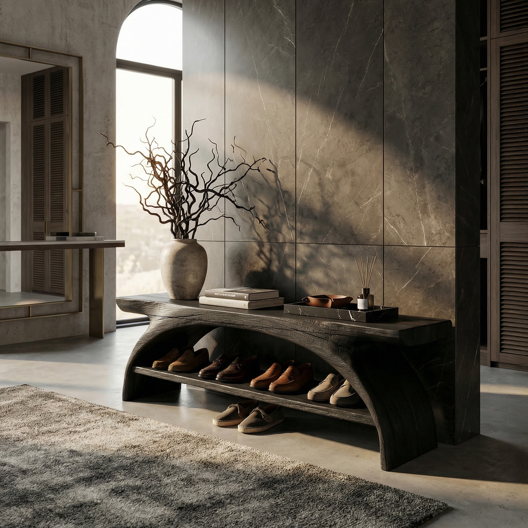 Rustic Shoe Storage Bench Entryway Living Room SINLSASB032