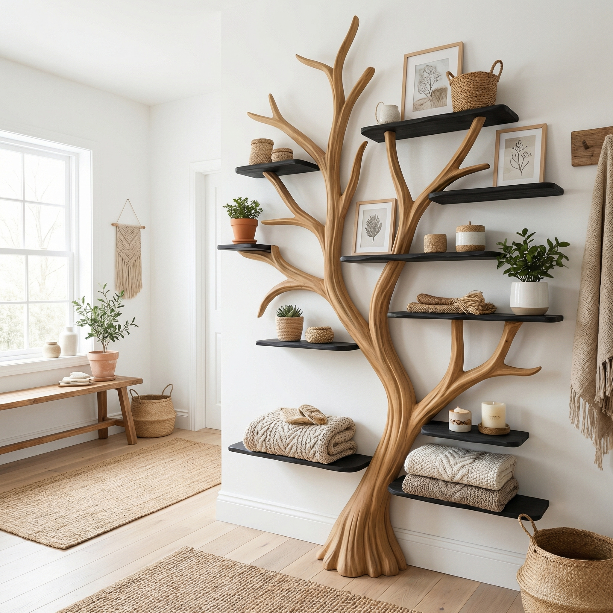 Rustic Wide Tree Bookshelf Home Office or Living Room Storage SINLSATB347