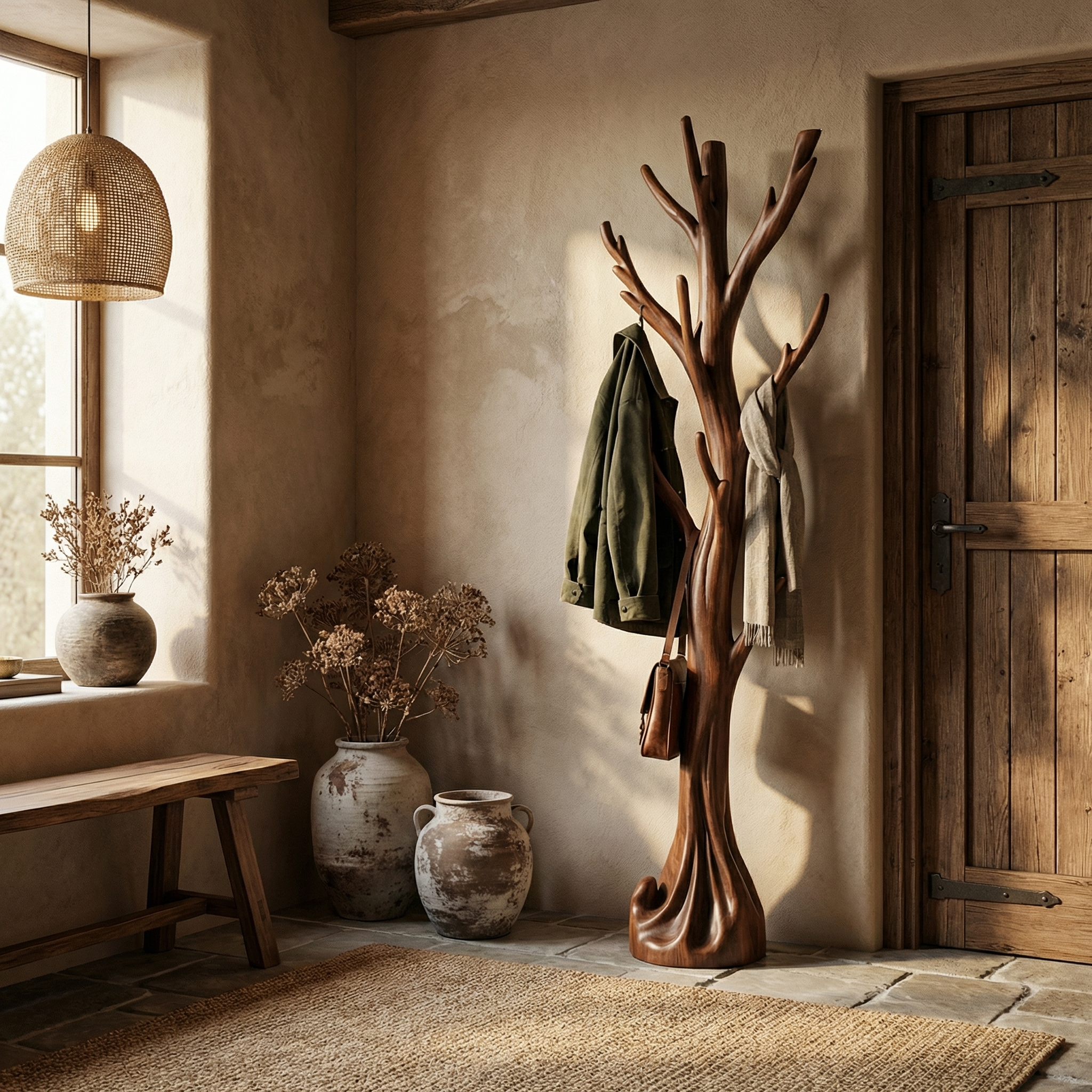 Rustic Tree Coat Rack Entryway Hallway SINLSATCR011