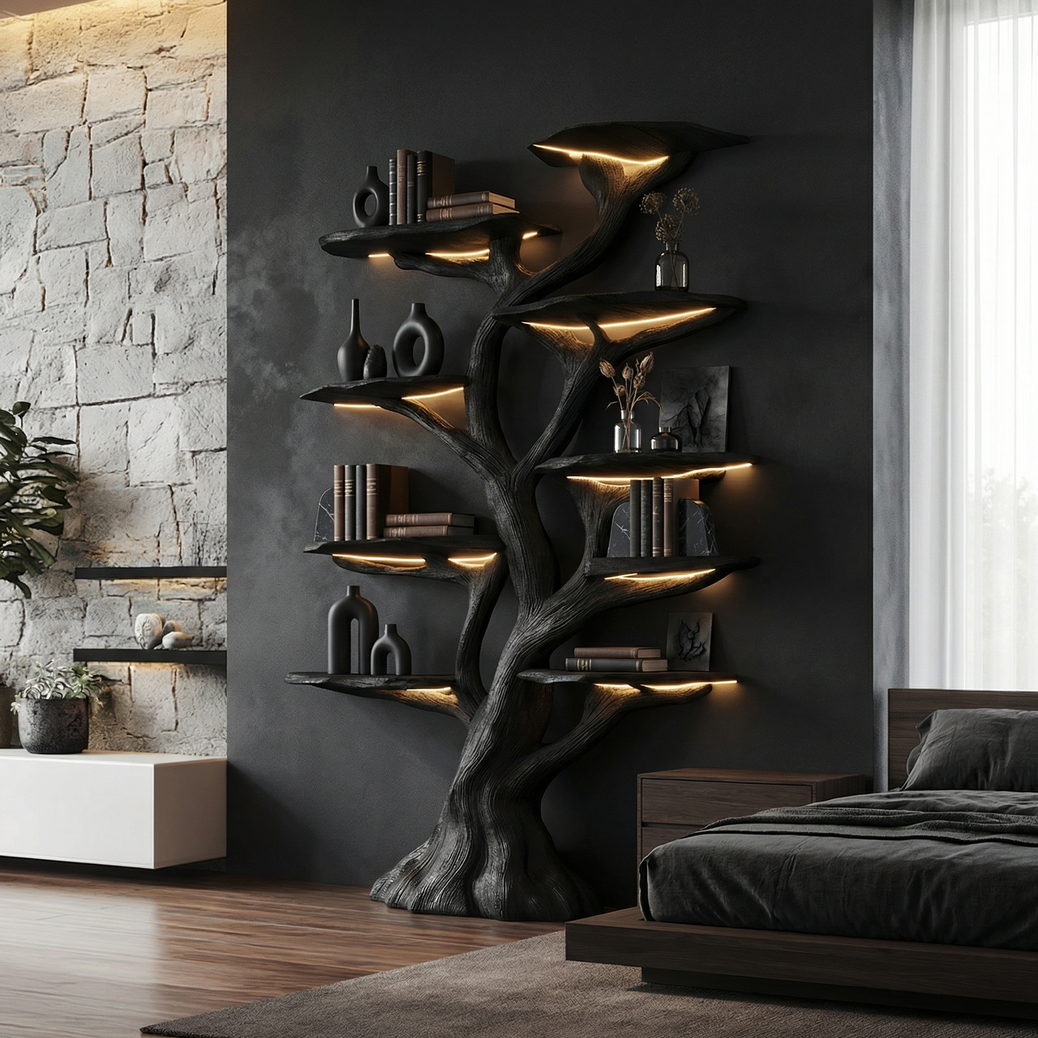 Wooden Tree Bookshelf Rustic Custom Display Gift SINLSATB192