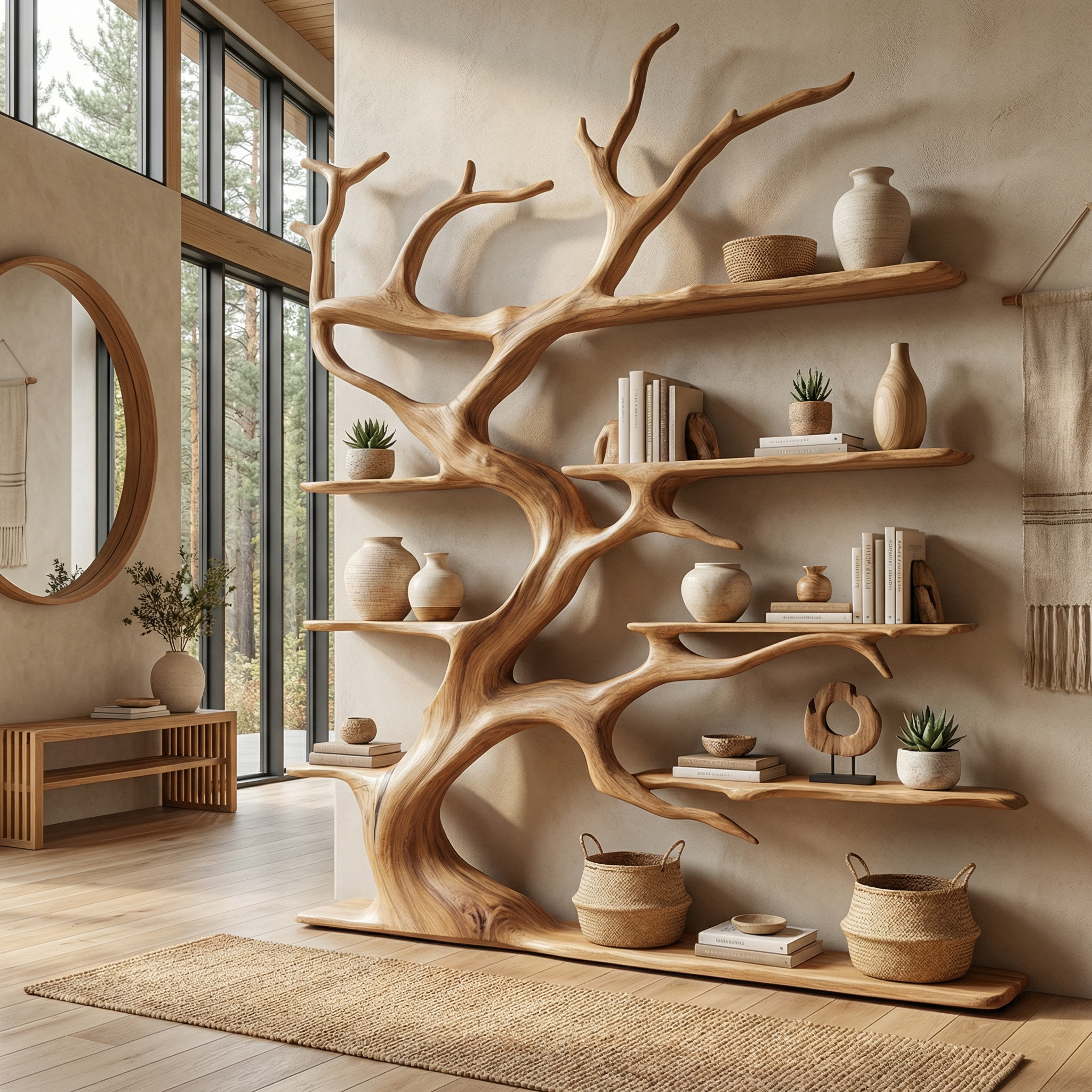 Rustic Tree Branch Bookshelf For Living Room Decor SINLSATB180